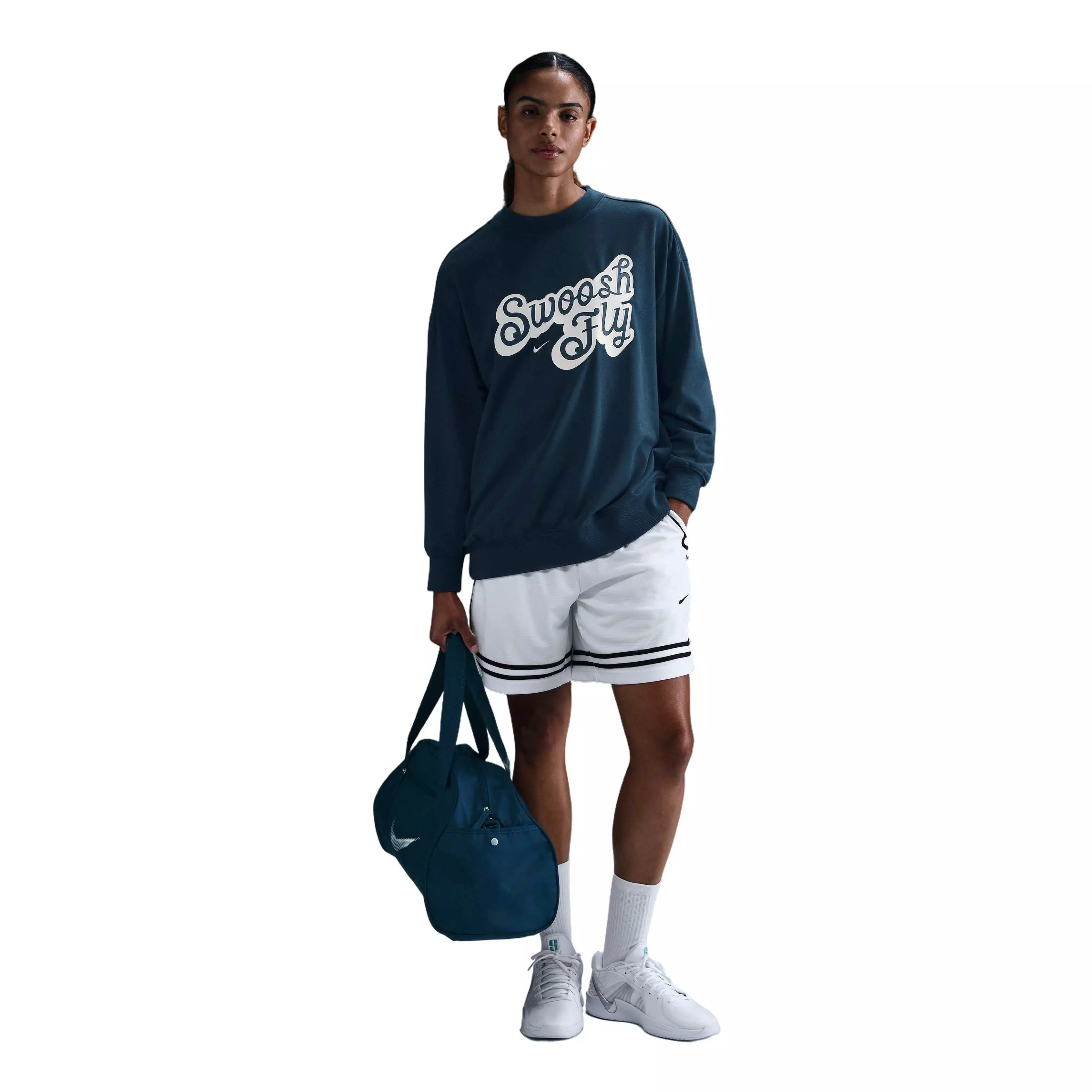 Nike Women's​ Swoosh Fly SSNL Dri-FIT Oversized French Terry Basketball Sweatshirt -Navy - NAVY