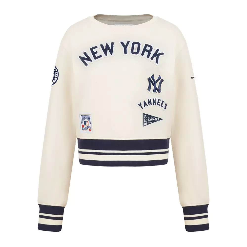 Pro Standard Big Girls' MLB New York Yankees Retro Classic Rib Fleece Crewneck - Cream - CREAM
