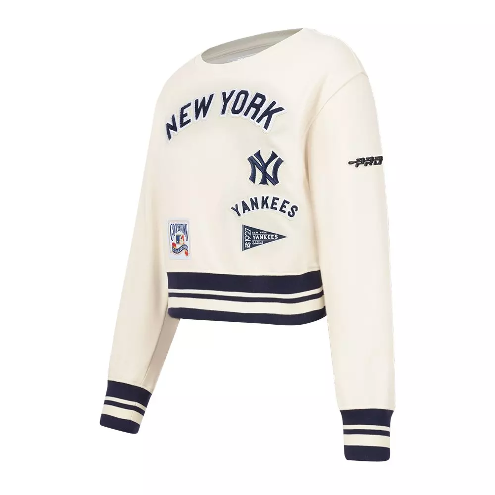 Pro Standard Big Girls' MLB New York Yankees Retro Classic Rib Fleece Crewneck -Cream - CREAM