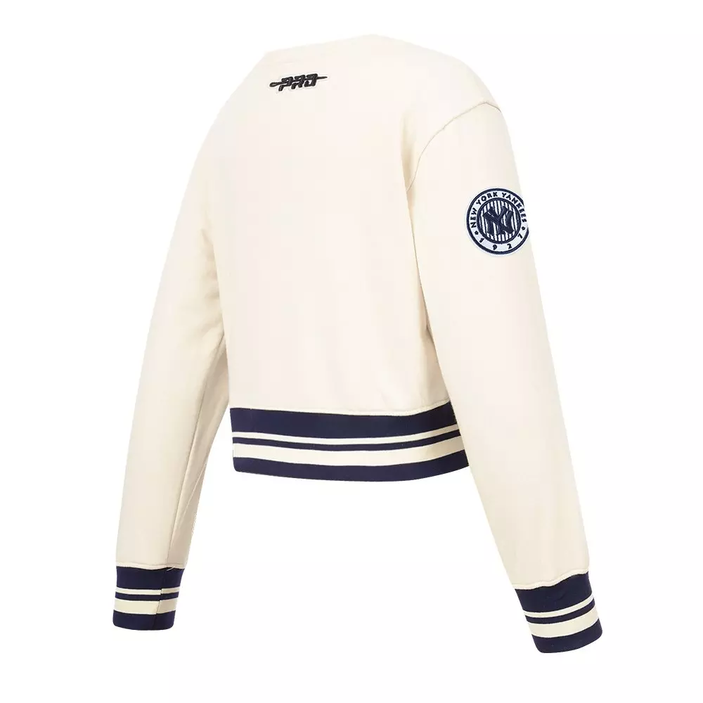 Pro Standard Big Girls' MLB New York Yankees Retro Classic Rib Fleece Crewneck -Cream - CREAM