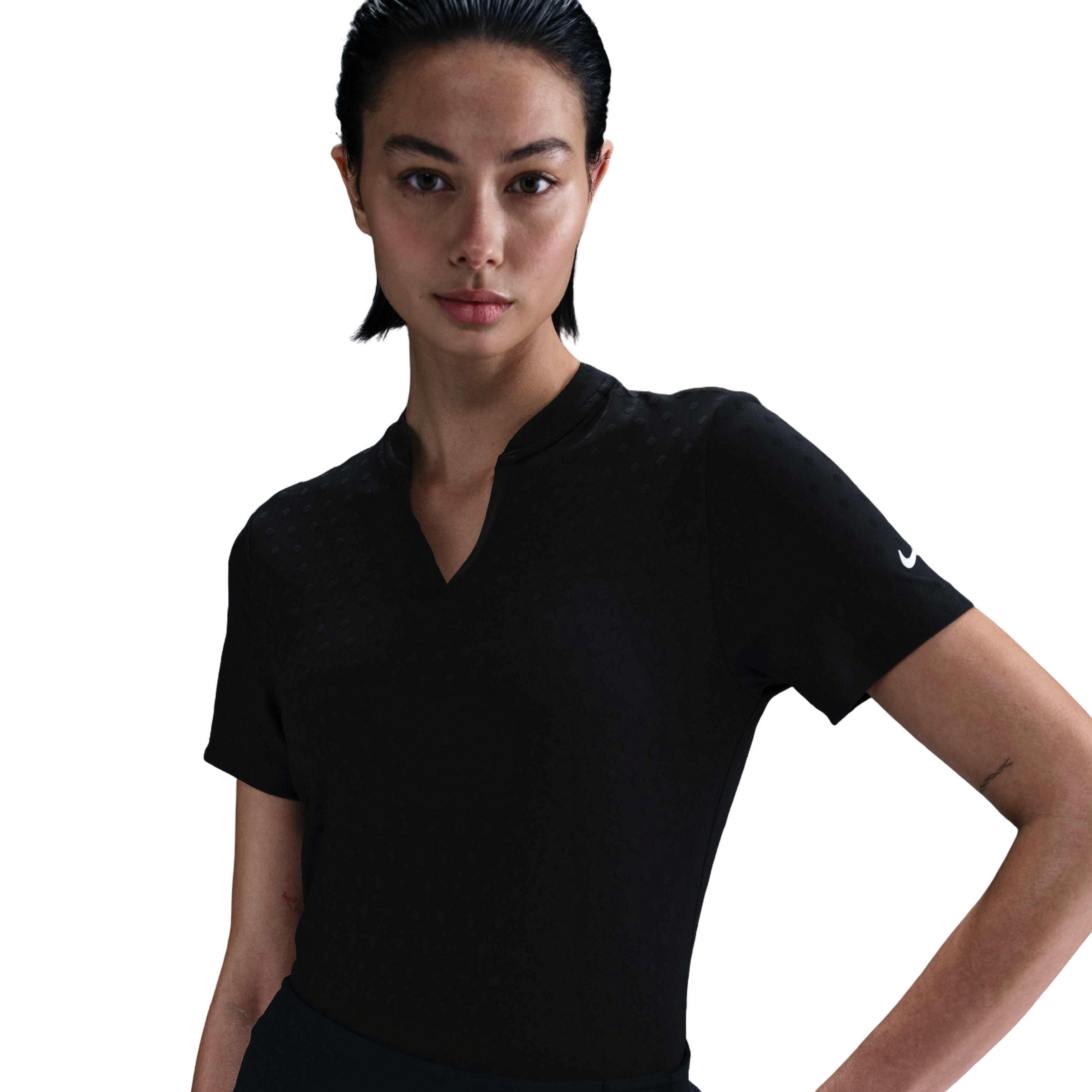 Nike Women's Dri-FIT Tour Short-Sleeve Blade Jacquard AOJ Golf Polo -Black - BLACK Thumbnail View 1