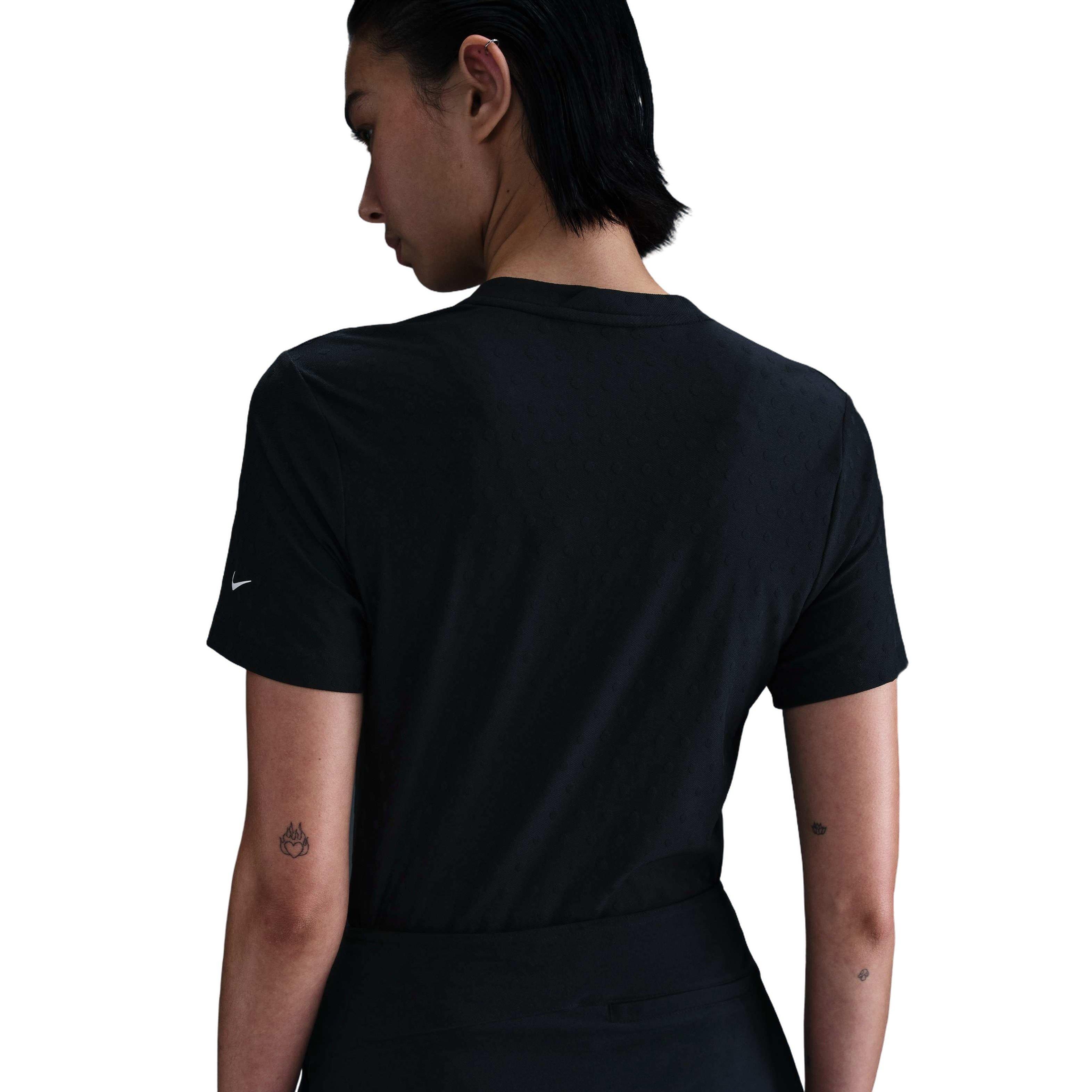 Nike Women's Dri-FIT Tour Short-Sleeve Blade Jacquard AOJ Golf Polo -Black - BLACK Thumbnail View 2