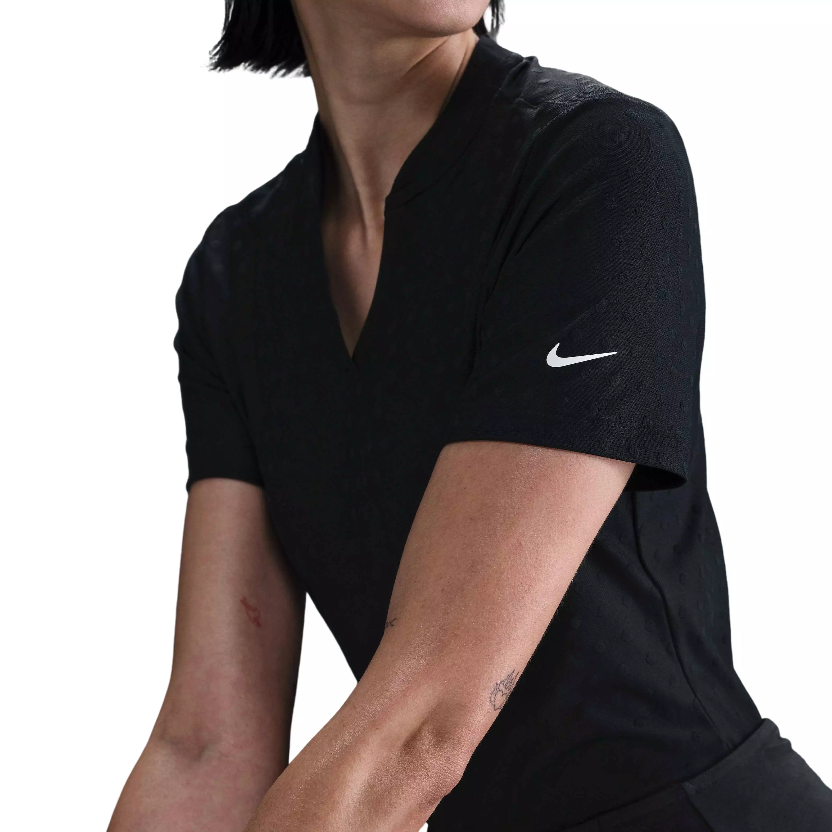 Nike Women's Dri-FIT Tour Short-Sleeve Blade Jacquard AOJ Golf Polo -Black - BLACK
