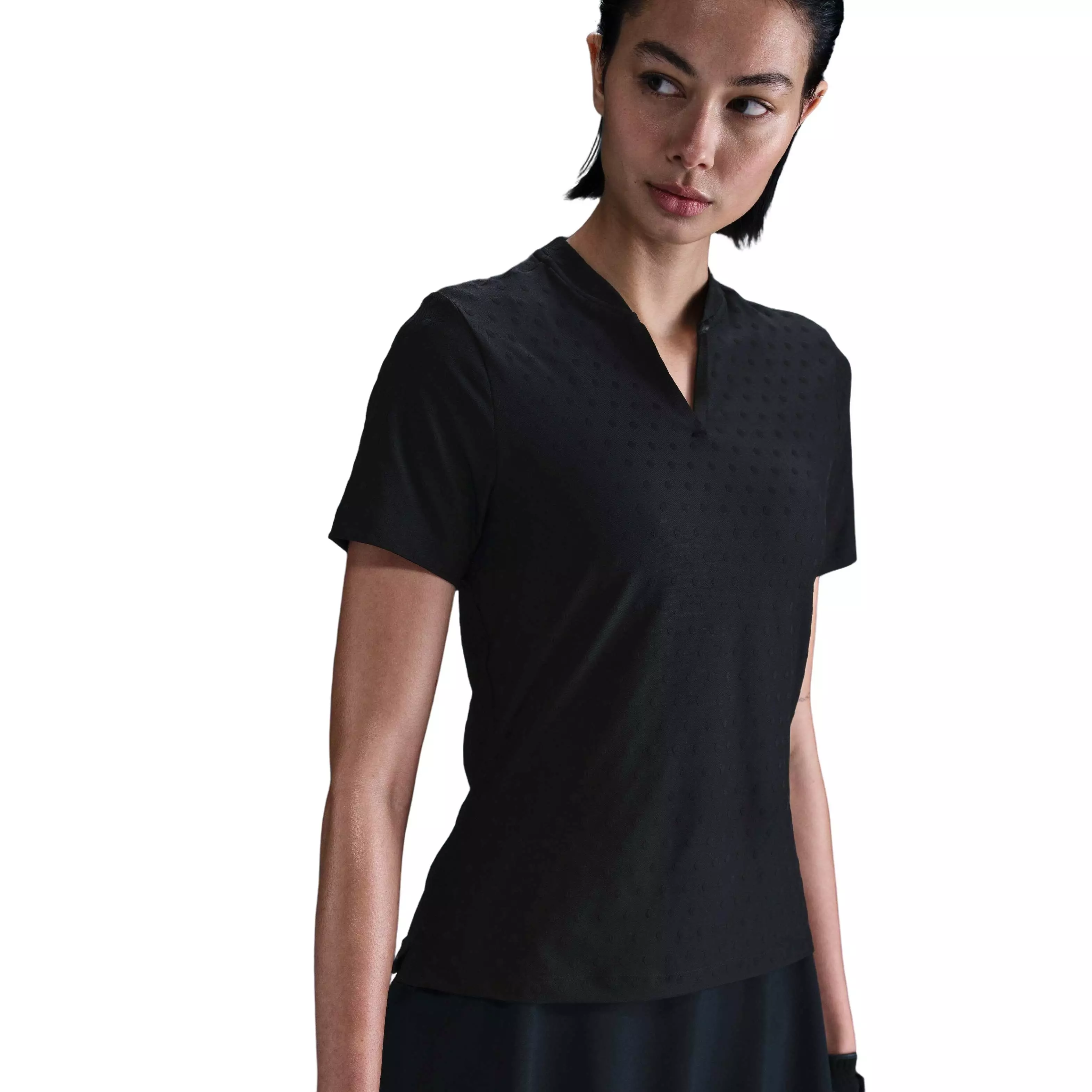Nike Women's Dri-FIT Tour Short-Sleeve Blade Jacquard AOJ Golf Polo -Black - BLACK