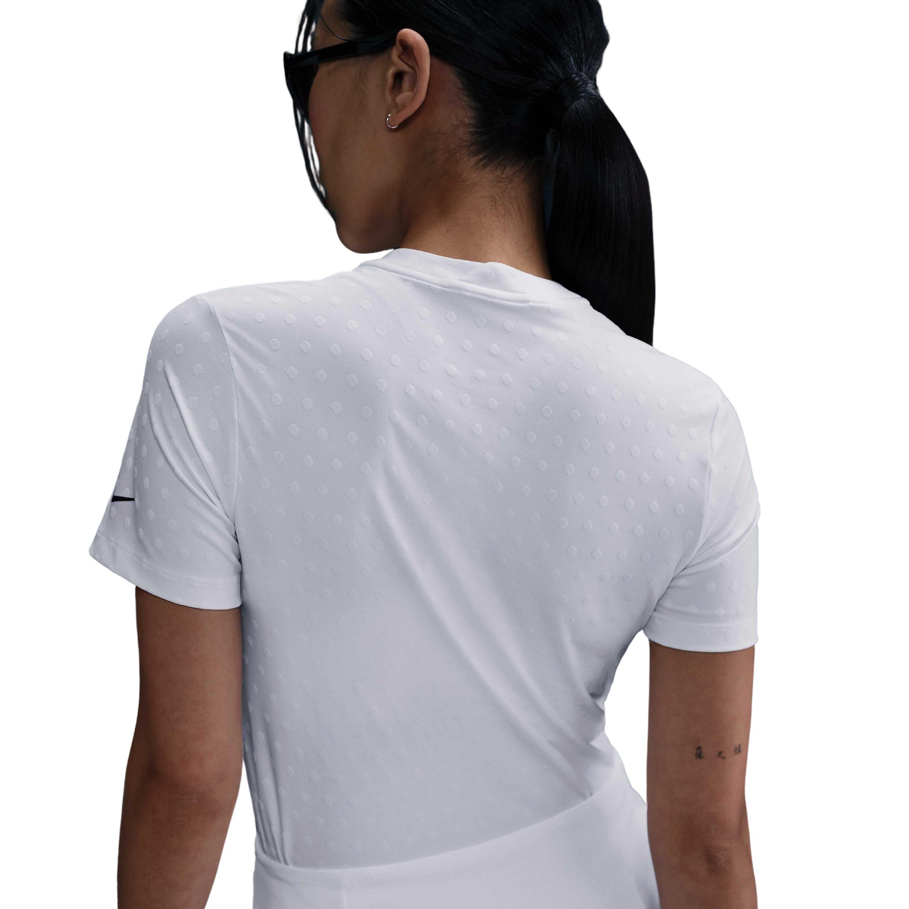 Nike Women's Dri-FIT Tour Short-Sleeve Blade Jacquard AOJ Golf Polo -White - WHITE Thumbnail View 2