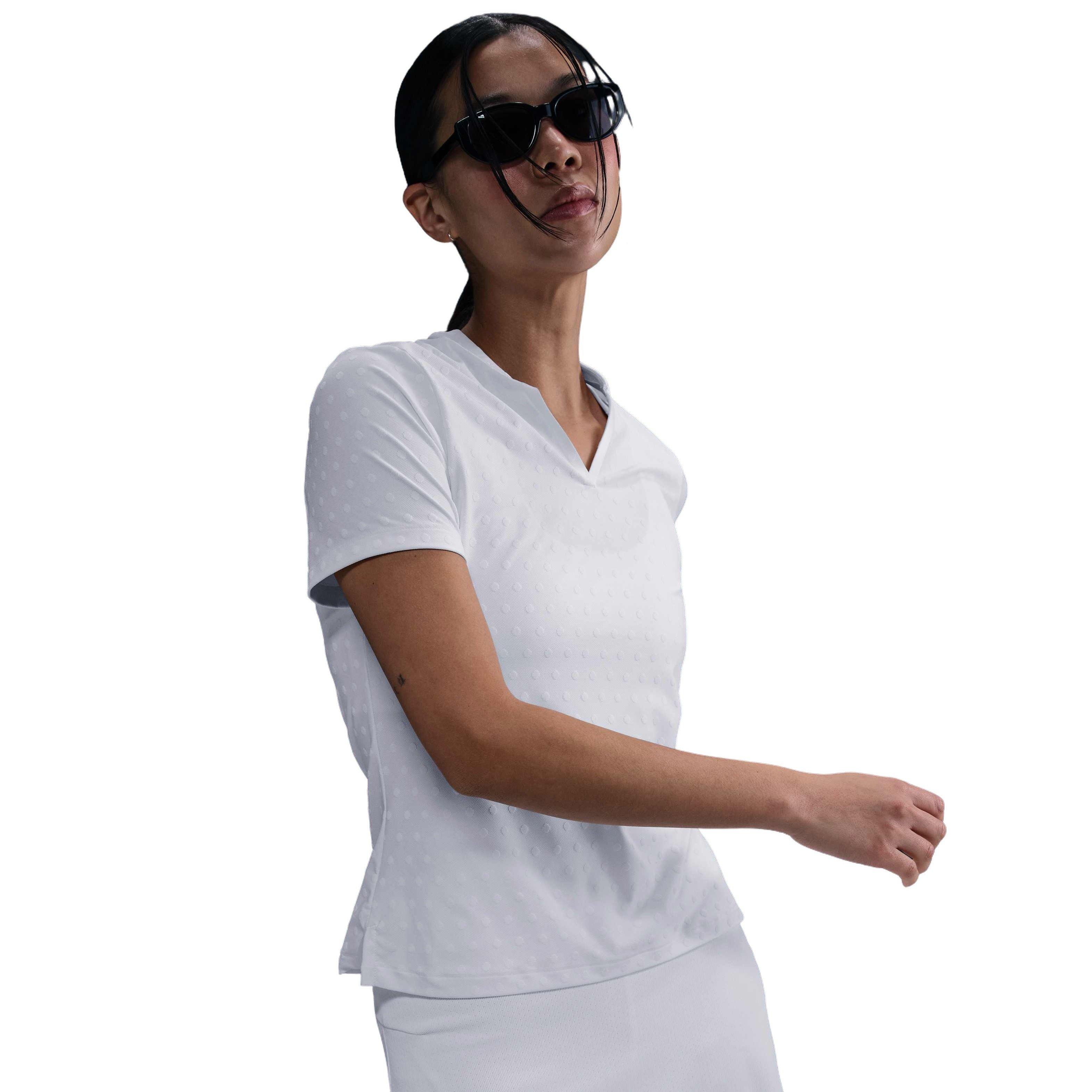 Nike Women's Dri-FIT Tour Short-Sleeve Blade Jacquard AOJ Golf Polo -White - WHITE Thumbnail View 6