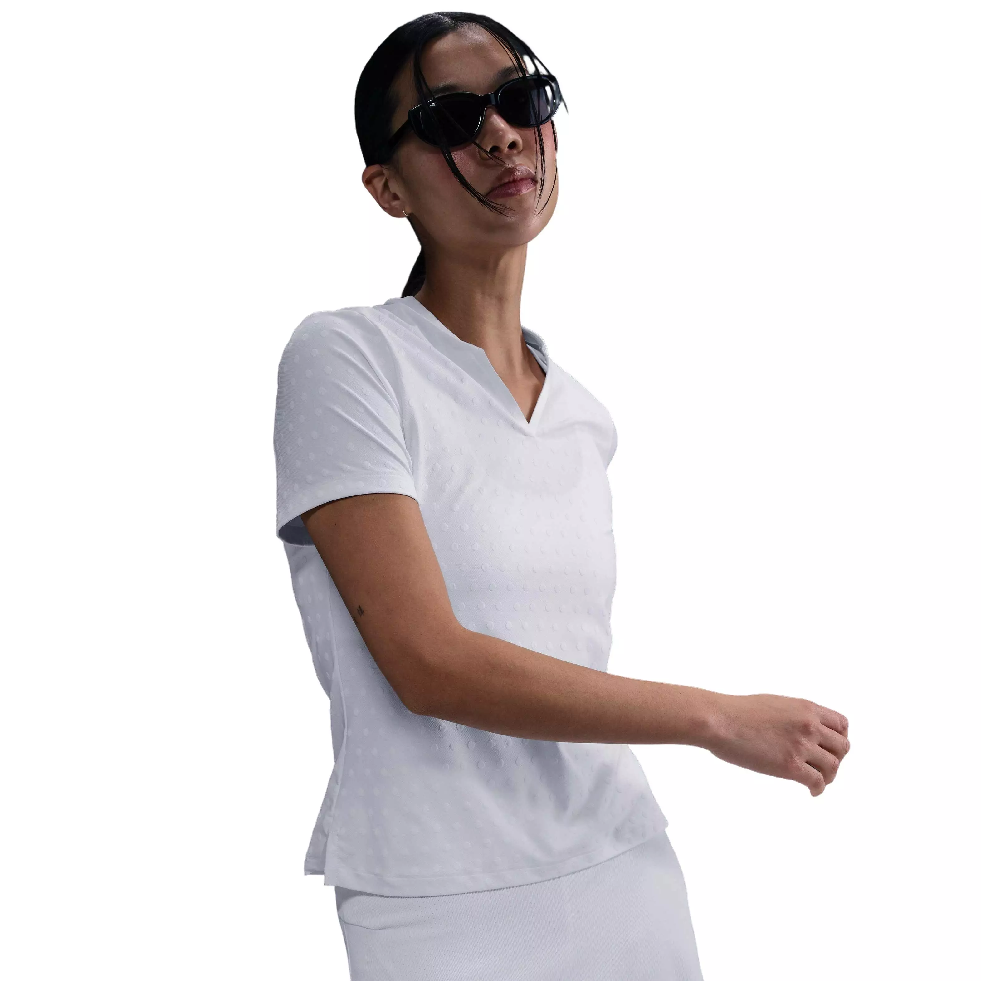 Nike Women's Dri-FIT Tour Short-Sleeve Blade Jacquard AOJ Golf Polo -White - WHITE