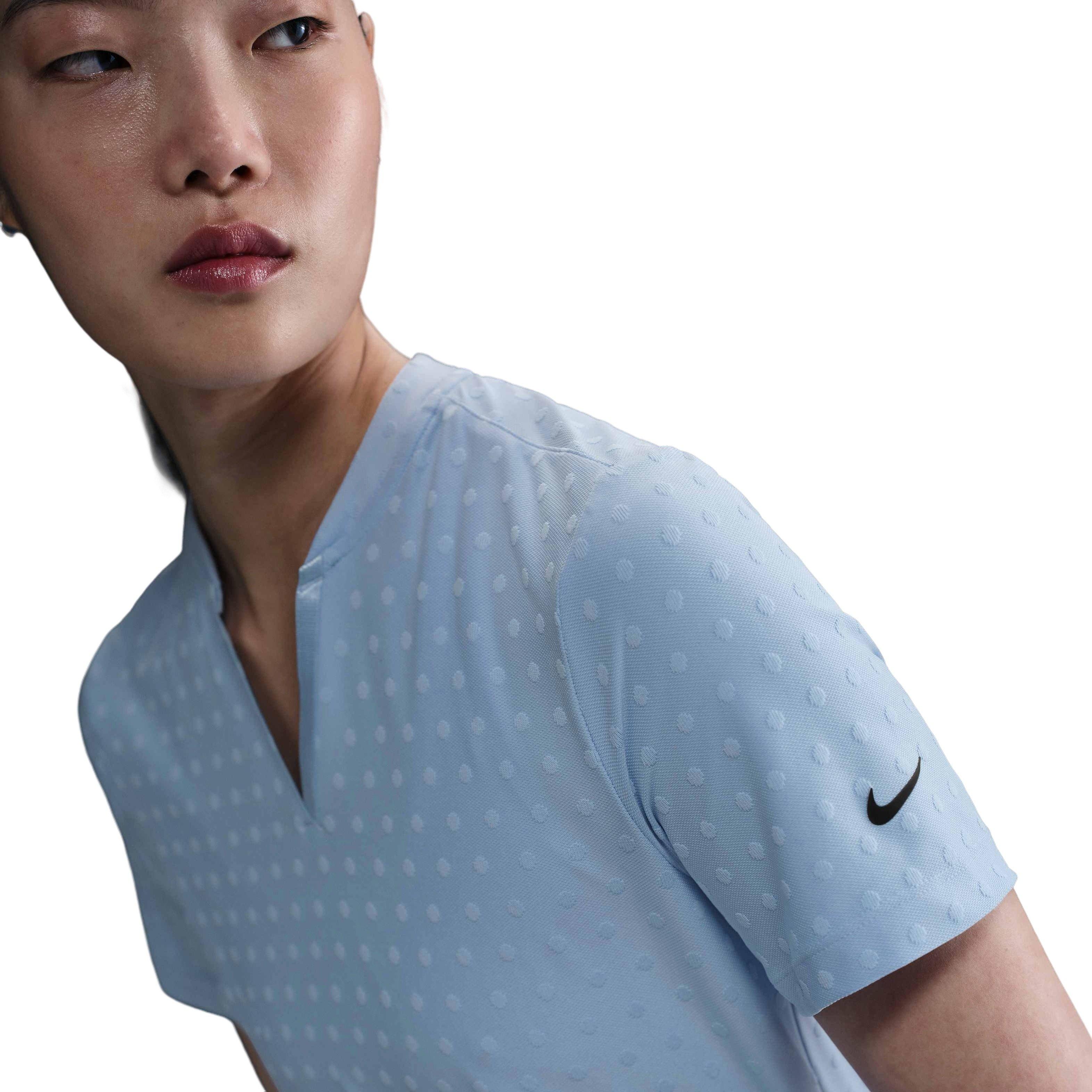 Nike Women's Dri-FIT Tour Short-Sleeve Blade Jacquard AOJ Golf Polo -Blue - BLUE Thumbnail View 3