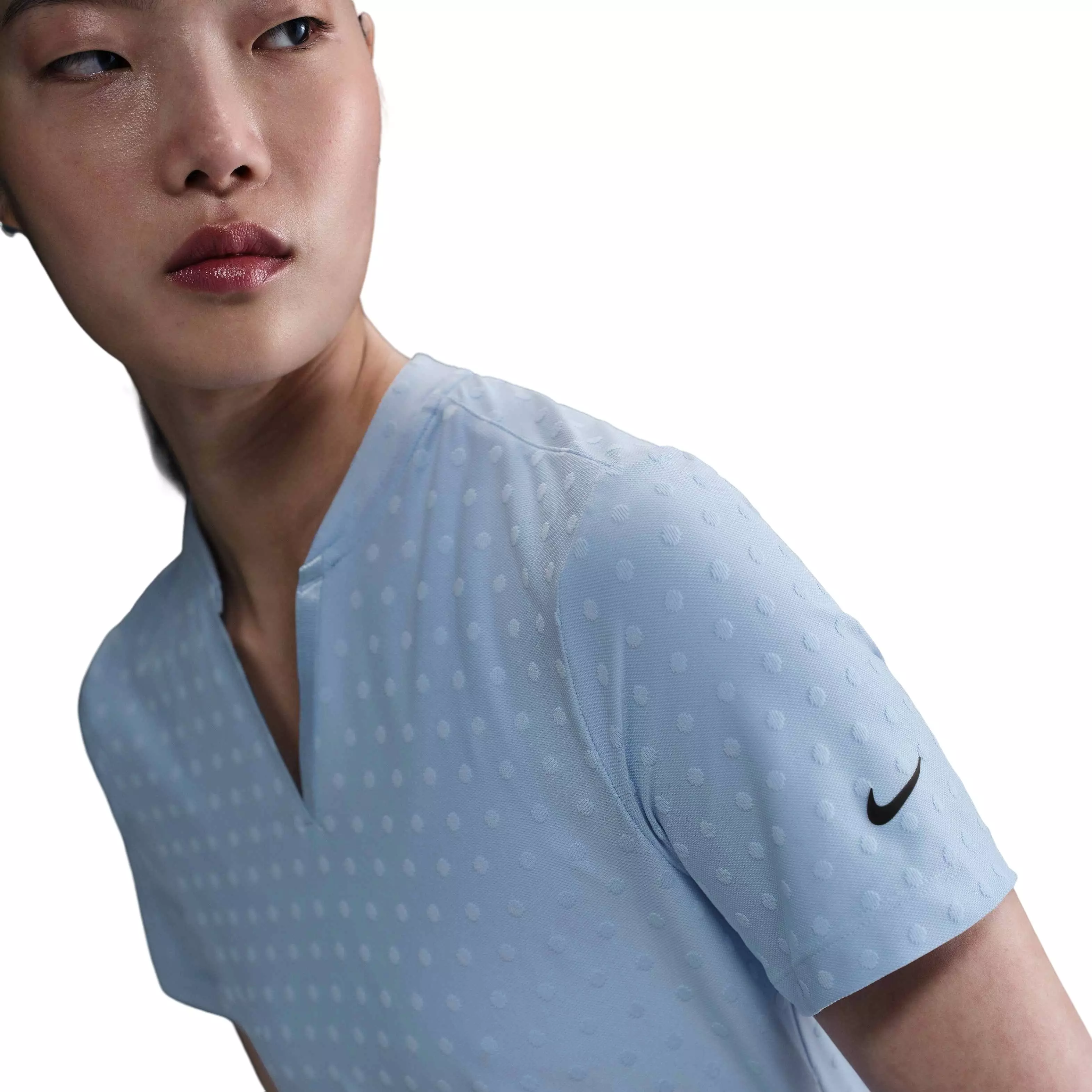 Nike Women's Dri-FIT Tour Short-Sleeve Blade Jacquard AOJ Golf Polo -Blue - BLUE