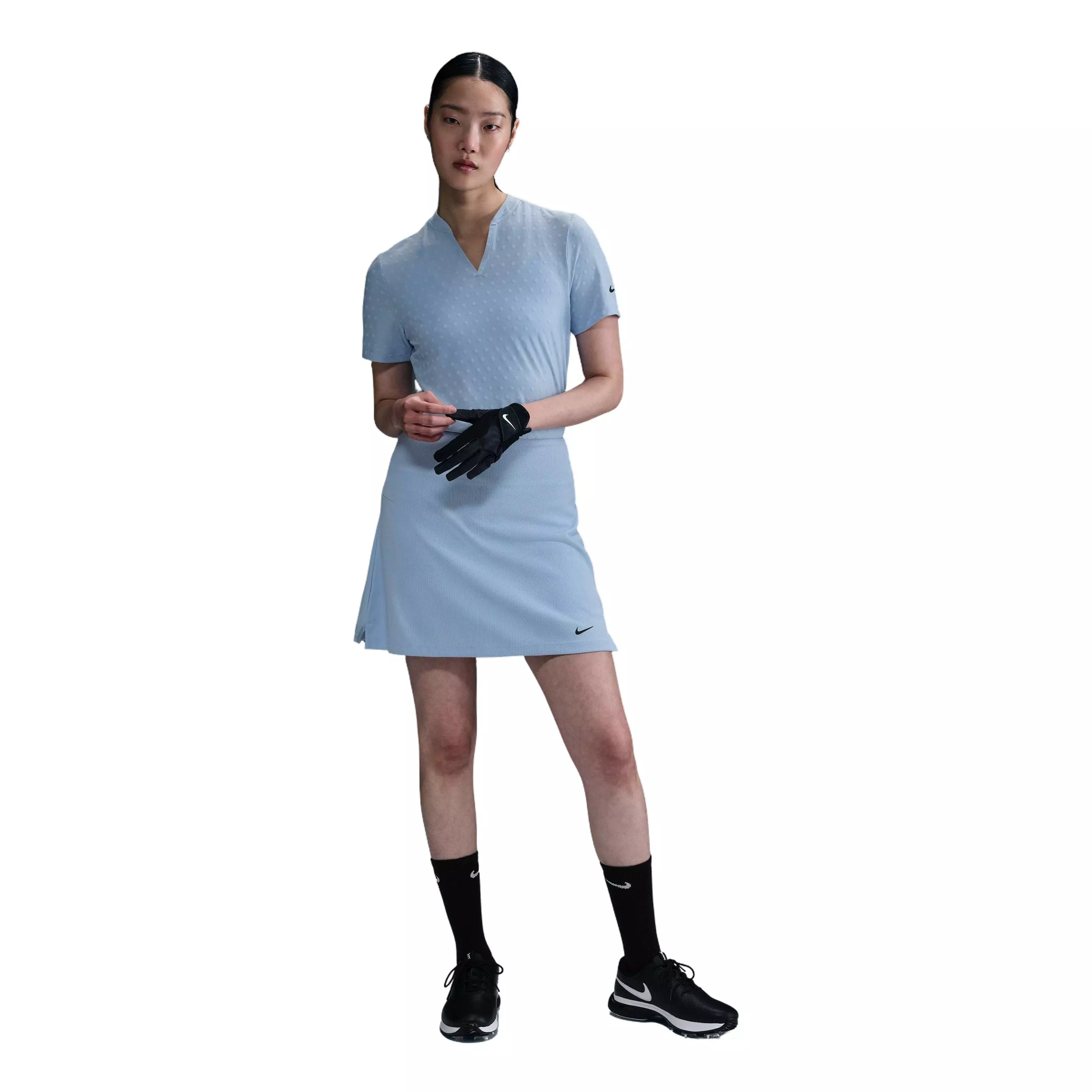 Nike Women's Dri-FIT Tour Short-Sleeve Blade Jacquard AOJ Golf Polo -Blue - BLUE