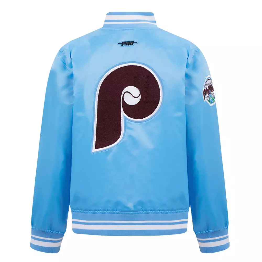 Pro Standard Big Boys' MLB Philadelphia Phillies Retro Classic Rib Satin Jacket -Blue - BLUE