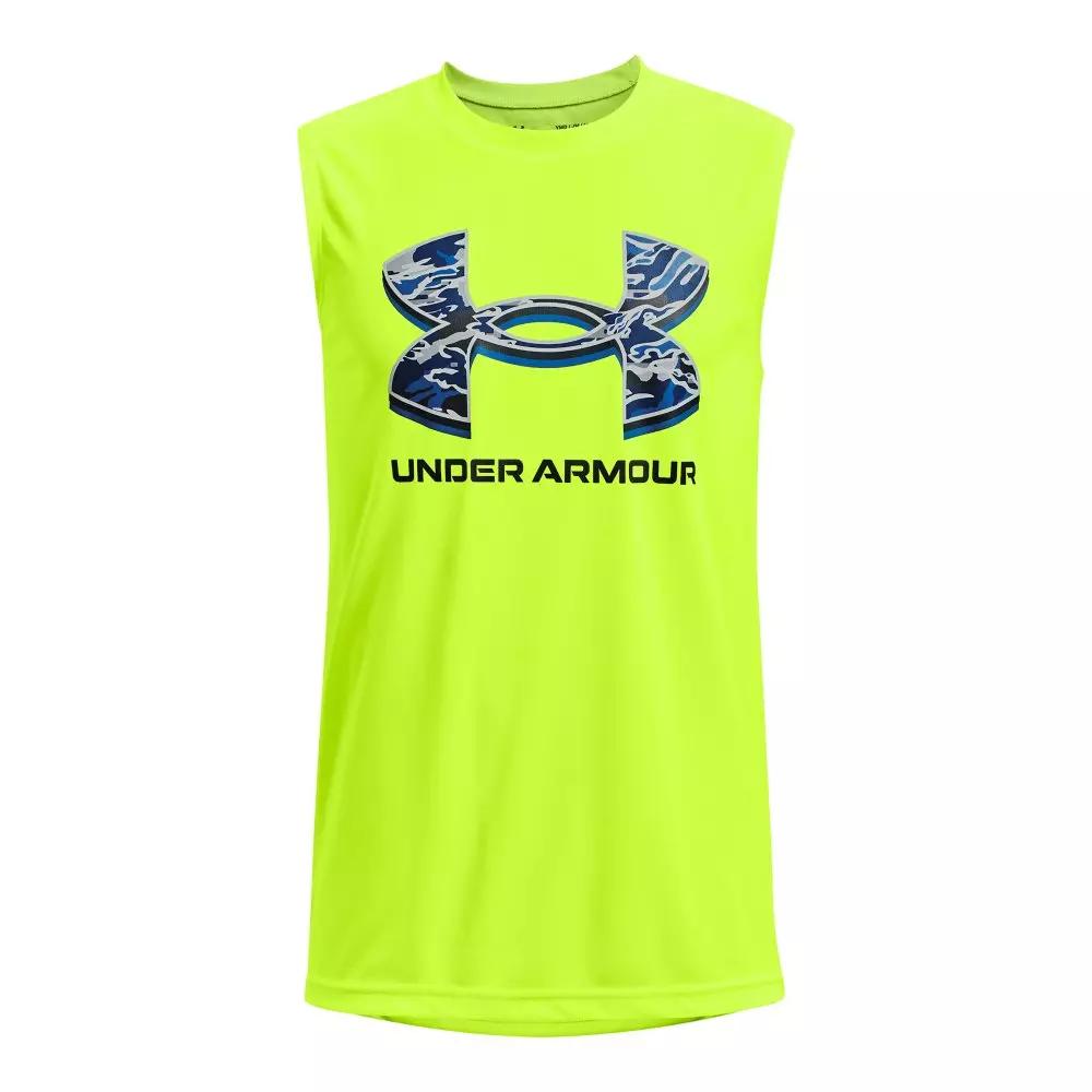 Under Armour Big Boys' Tech Graphic Muscle Tank Top-Lime - YELLOW/WHITE