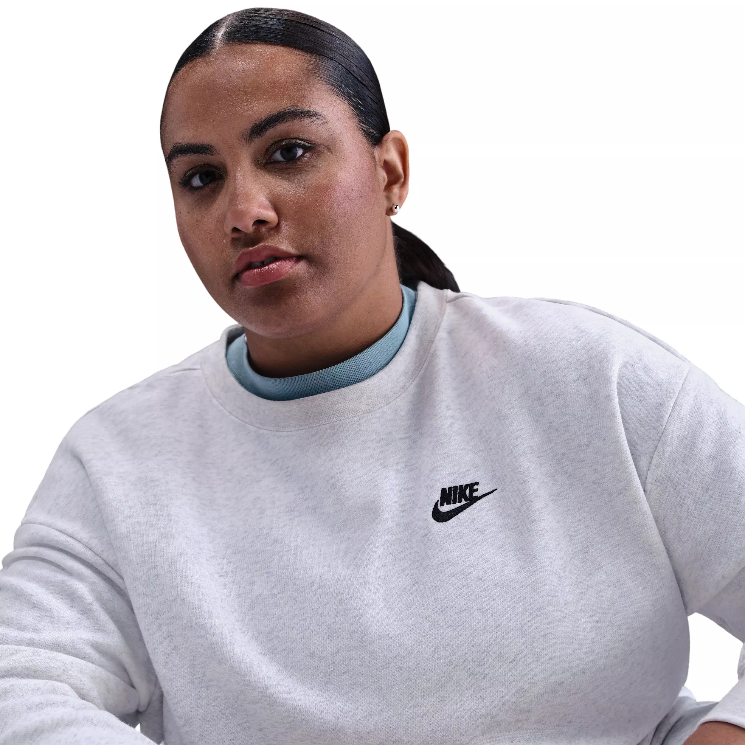 Nike Women's Sportswear Club Fleece Loose-Crew-Neck Sweatshirt -Heather Grey - HEATHER GREY