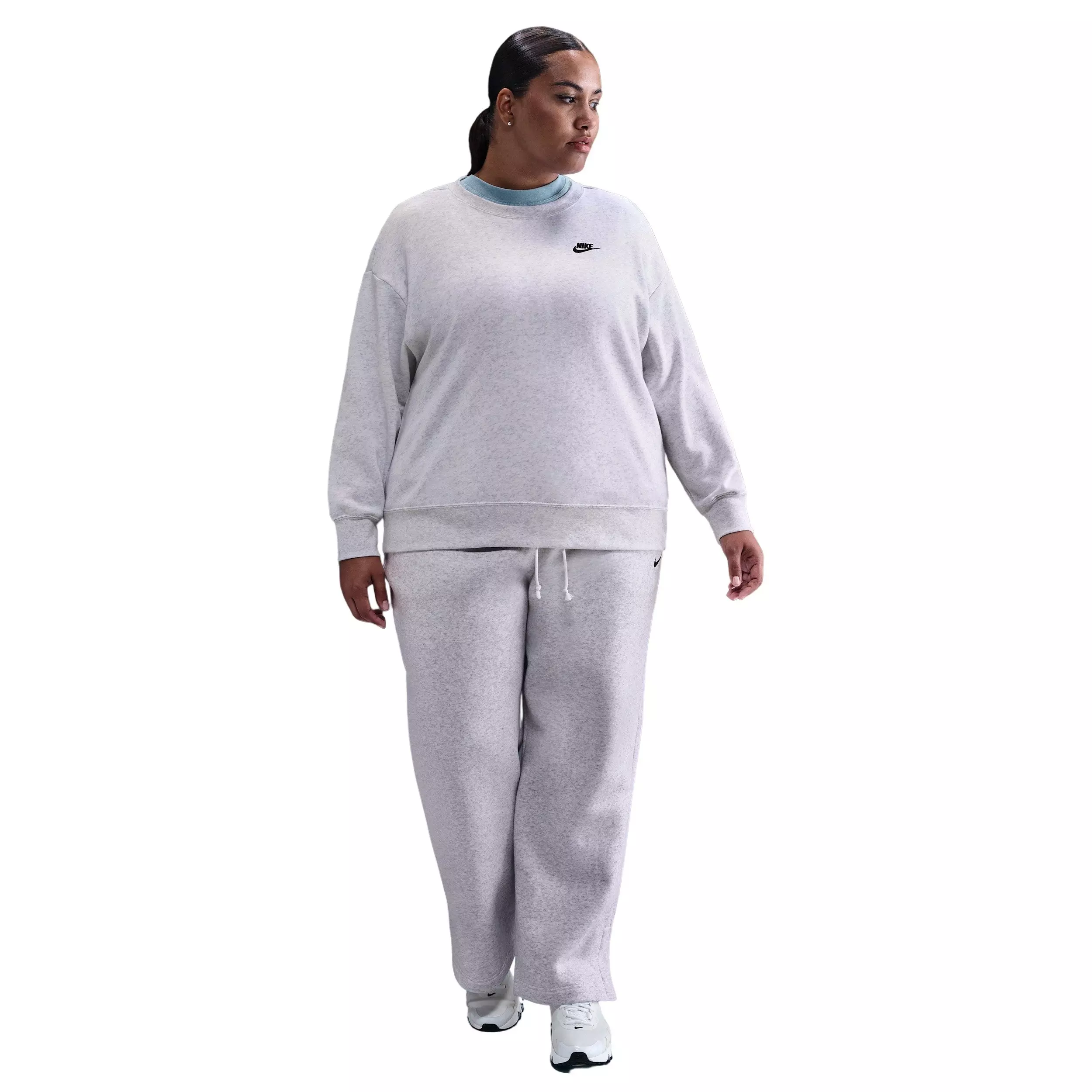 Nike Women's Sportswear Club Fleece Loose-Crew-Neck Sweatshirt -Heather Grey - HEATHER GREY