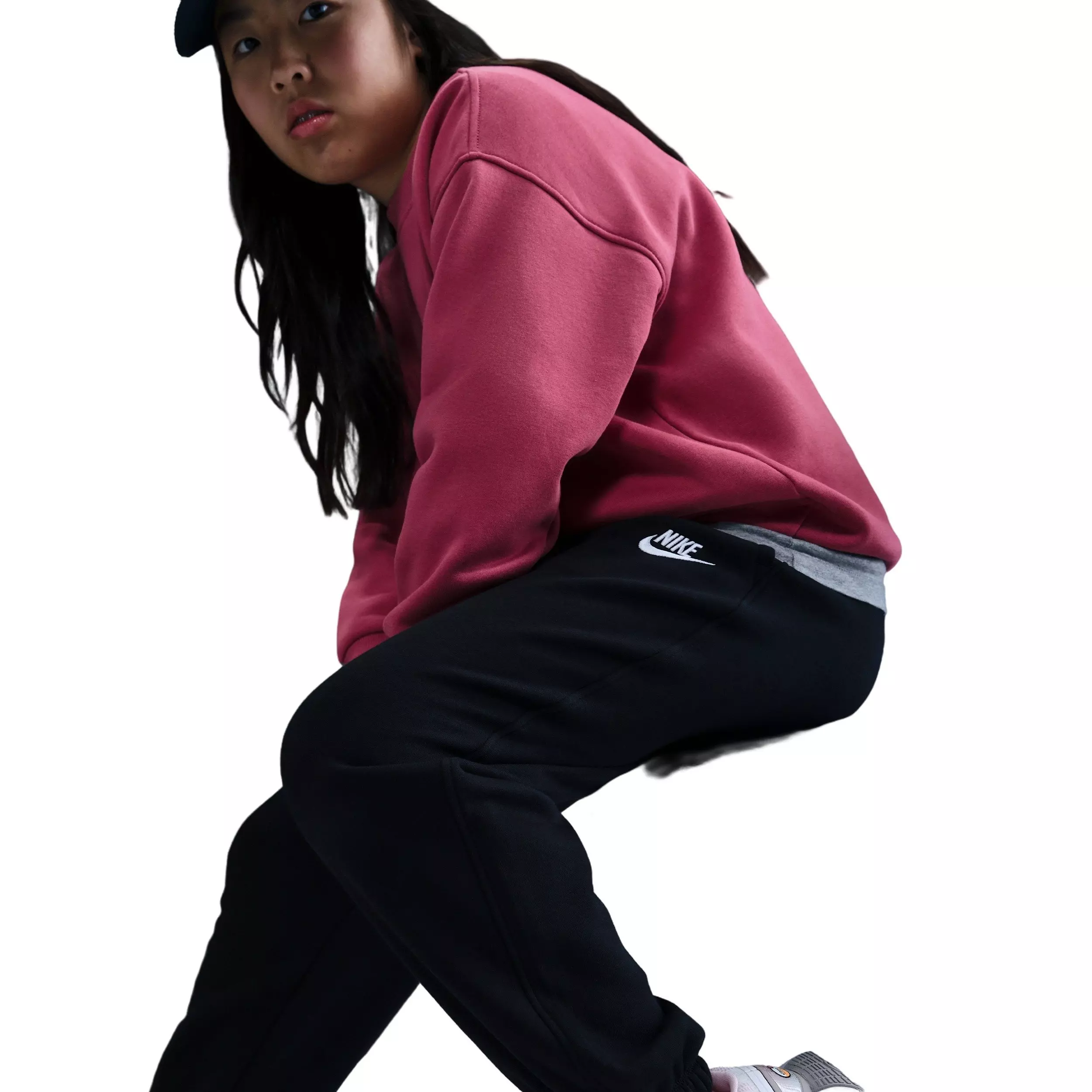 Nike Big Girls' Sportswear Club Fleece Loose Pants -Black - BLACK