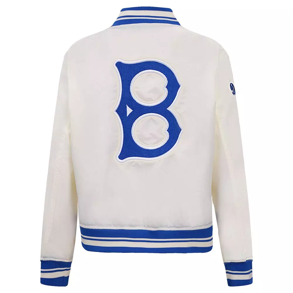 Pro Standard Women's MLB Brooklyn Dodgers Retro Classic Rib Satin Jacket - OFF-WHITE/BLUE