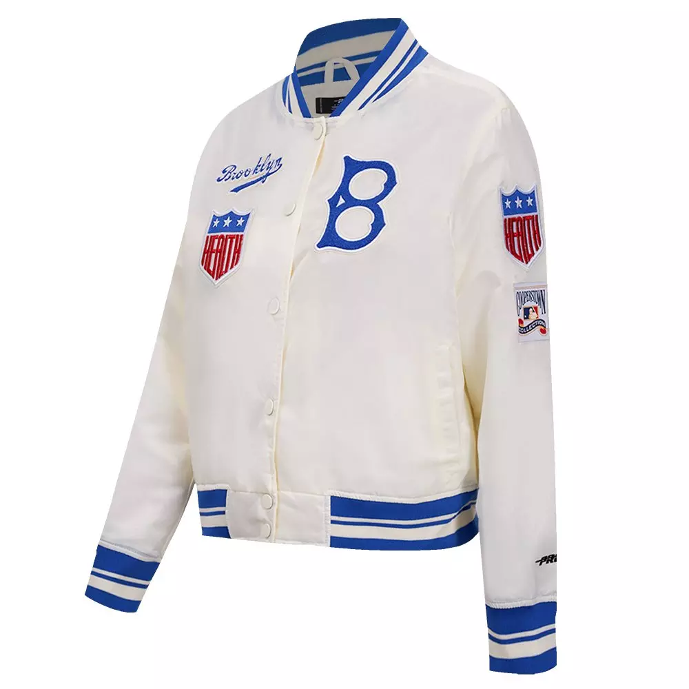 Pro Standard Women's MLB Brooklyn Dodgers Retro Classic Rib Satin Jacket - OFF-WHITE/BLUE