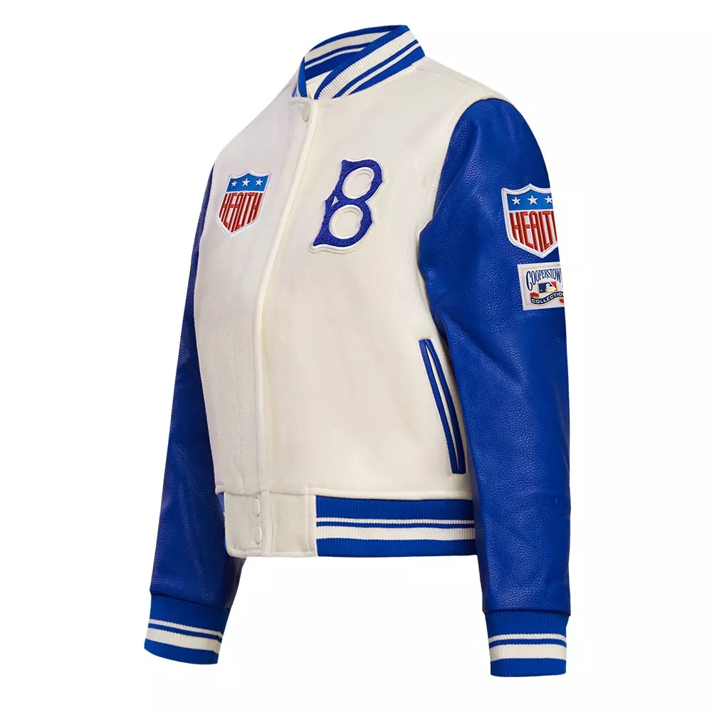 Pro Standard Women's MLB Brooklyn Dodgers Retro Classic Rib Wool Varsity Jacket - OFF-WHITE/BLUE