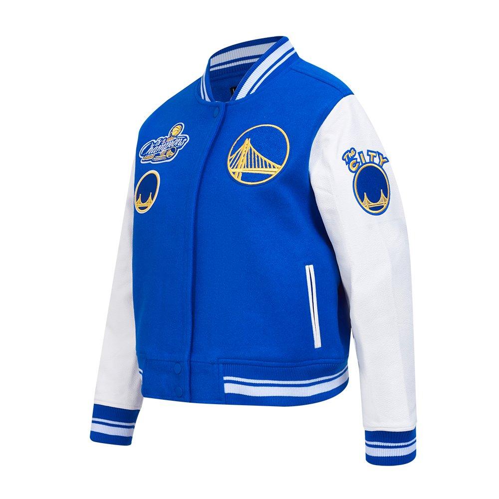 Pro Standard Women's NBA Golden State Warriors Retro Classic Rib Wool Varsity Jacket - BLUE/WHITE Thumbnail View 3