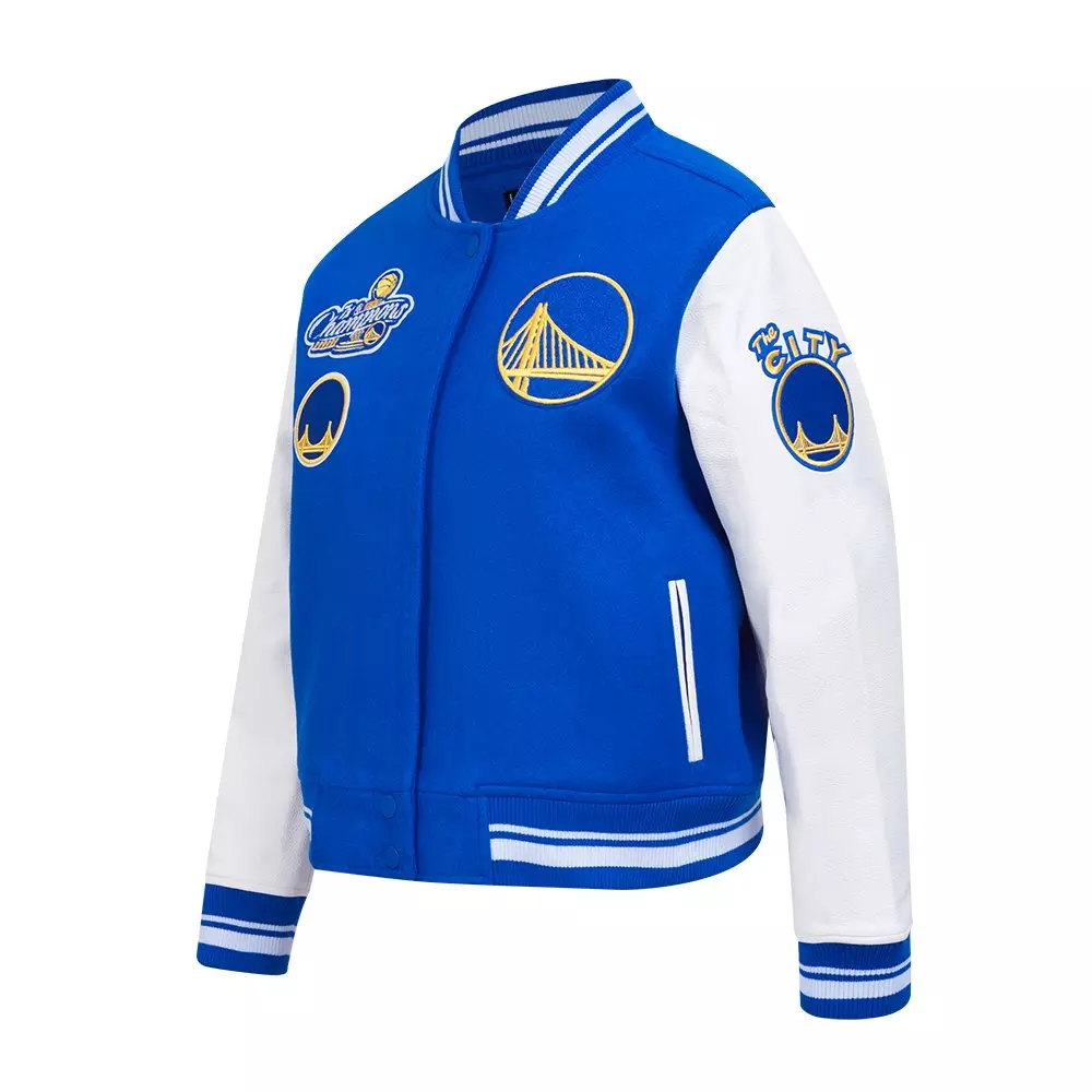 Pro Standard Women's NBA Golden State Warriors Retro Classic Rib Wool Varsity Jacket - BLUE/WHITE