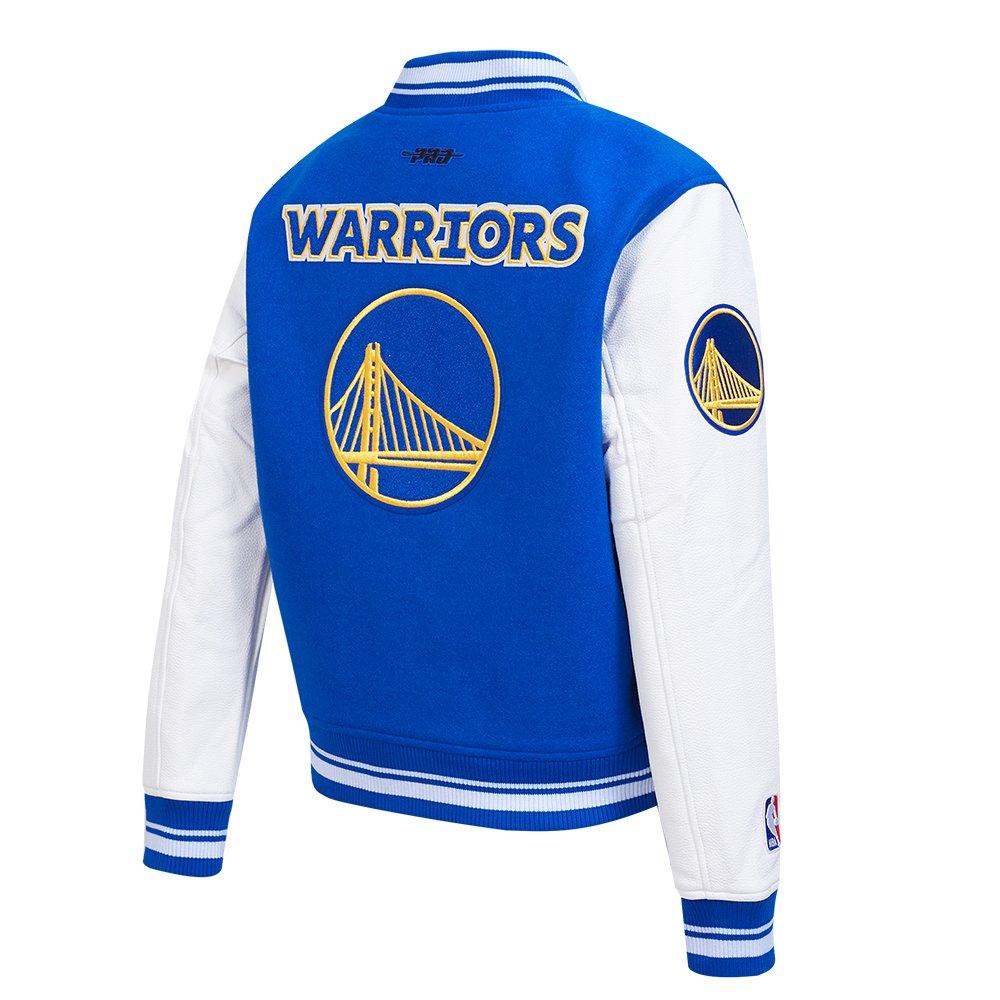 Pro Standard Women's NBA Golden State Warriors Retro Classic Rib Wool Varsity Jacket - BLUE/WHITE Thumbnail View 4