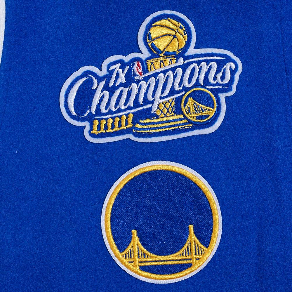 Pro Standard Women's NBA Golden State Warriors Retro Classic Rib Wool Varsity Jacket - BLUE/WHITE Thumbnail View 6