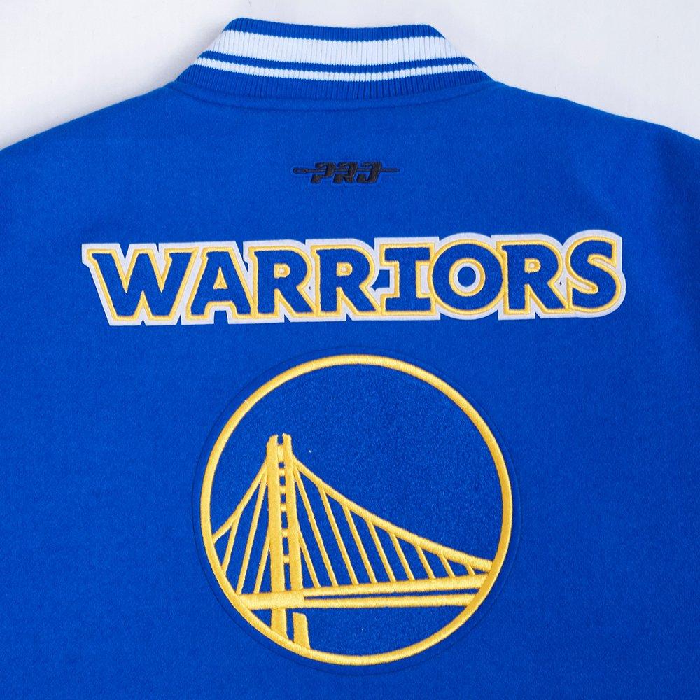 Pro Standard Women's NBA Golden State Warriors Retro Classic Rib Wool Varsity Jacket - BLUE/WHITE Thumbnail View 7