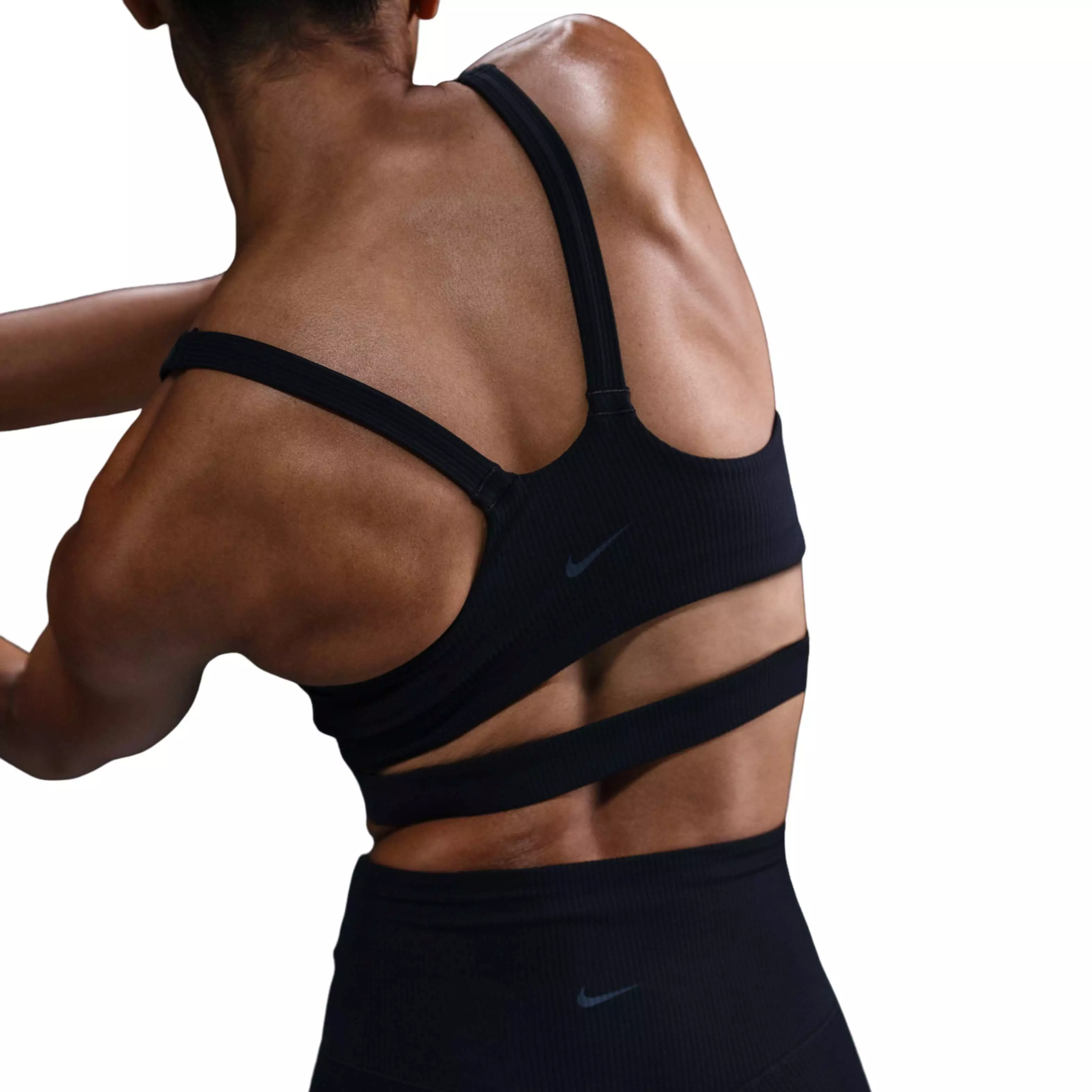 Nike Women's Zenvy Rib Light-Support Padded Longline Sports Bra-Black - BLACK