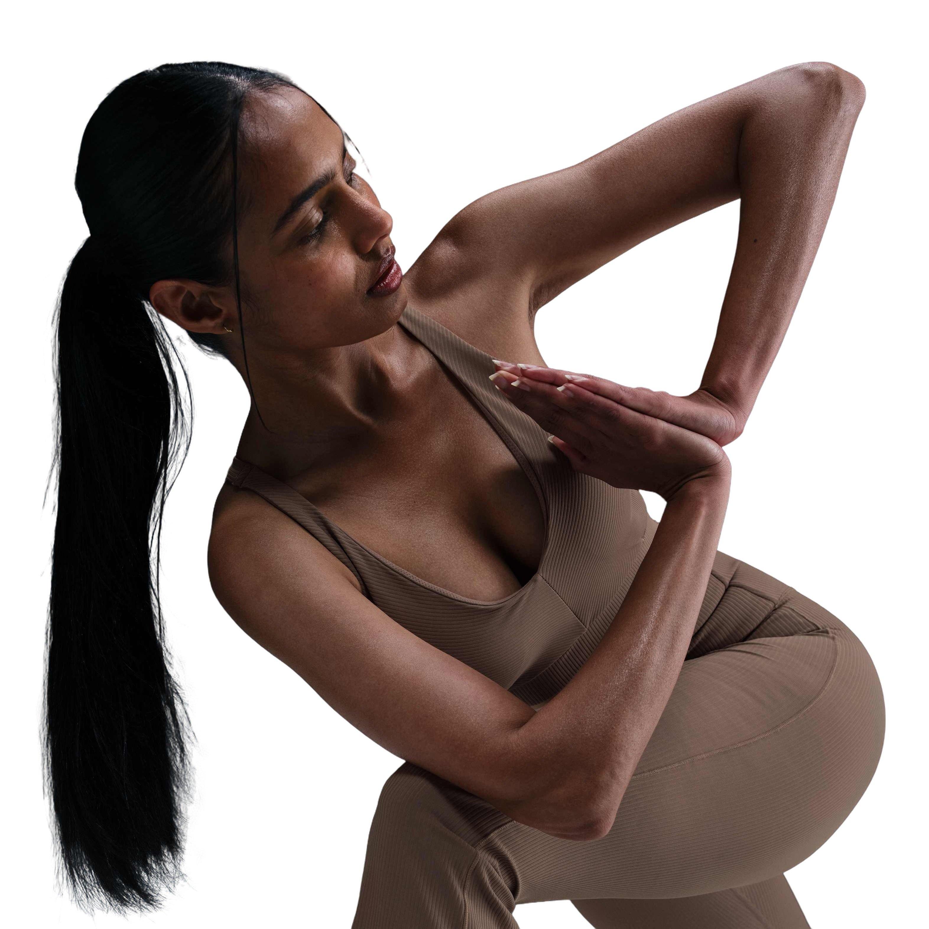 Nike Women's Zenvy Rib Light-Support Padded Longline Sports Bra-Brown - BROWN Thumbnail View 3