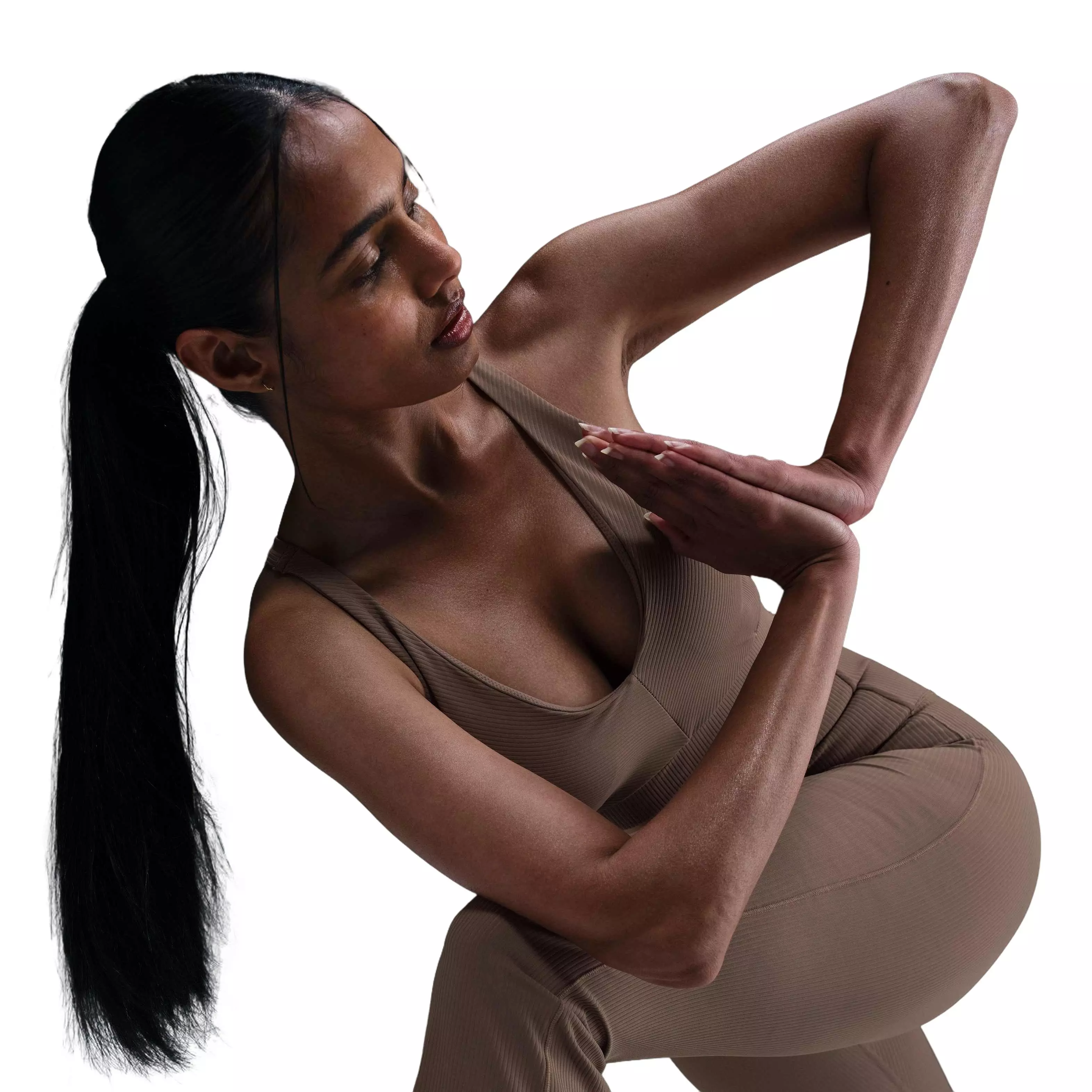 Nike Women's Zenvy Rib Light-Support Padded Longline Sports Bra-Brown - BROWN