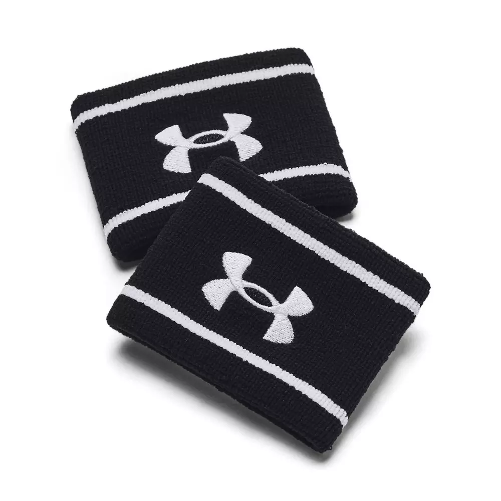 Under Armour Striped Performance Terry 2-Pack Wristbands-Black/White - BLACK/WHITE