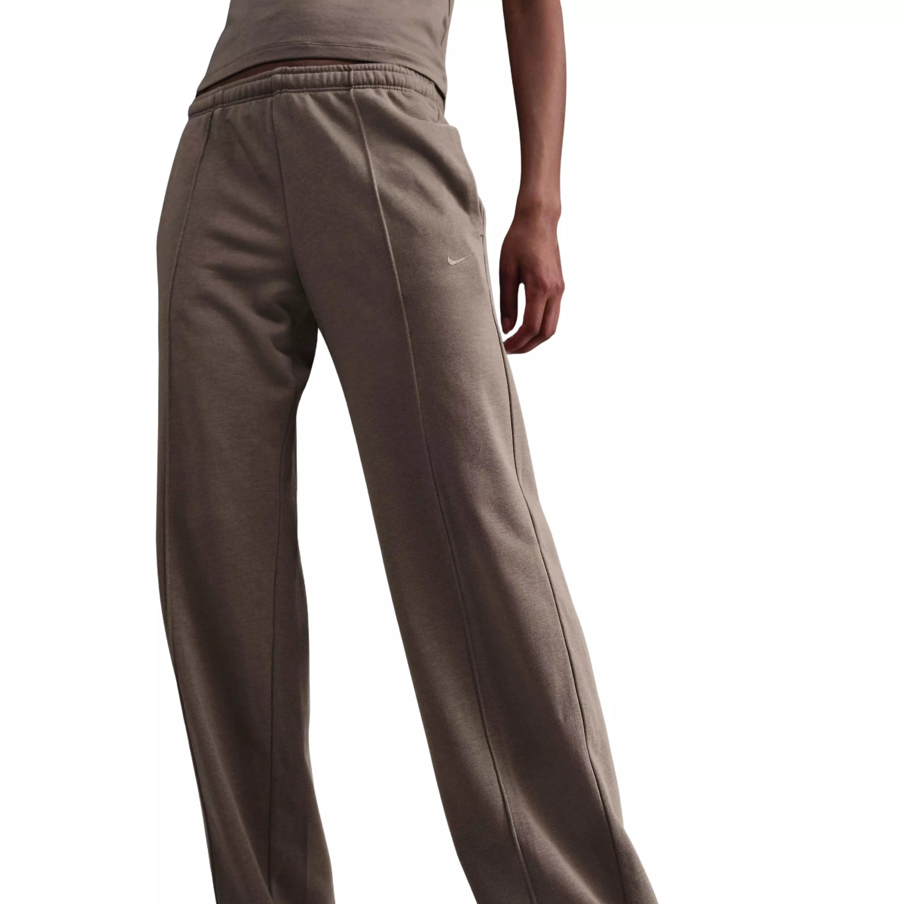 Nike Women's Sportwear Chill French Terry Cloth Mid Rise Open Hem Sweatpant-Brown - BROWN