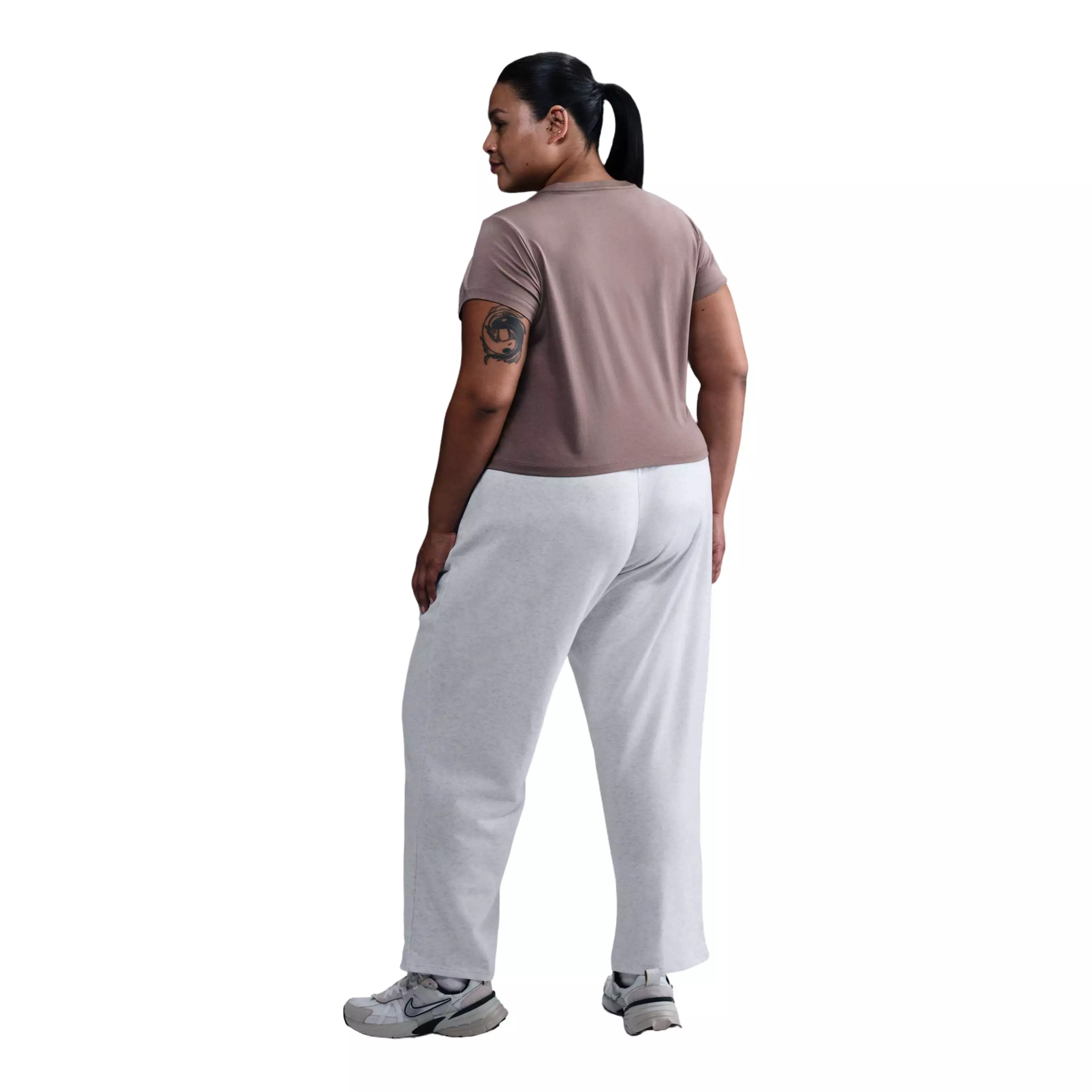 Nike Women's Sportwear Chill French Terry Cloth Mid Rise Open Hem Sweatpant-Grey - BROWN