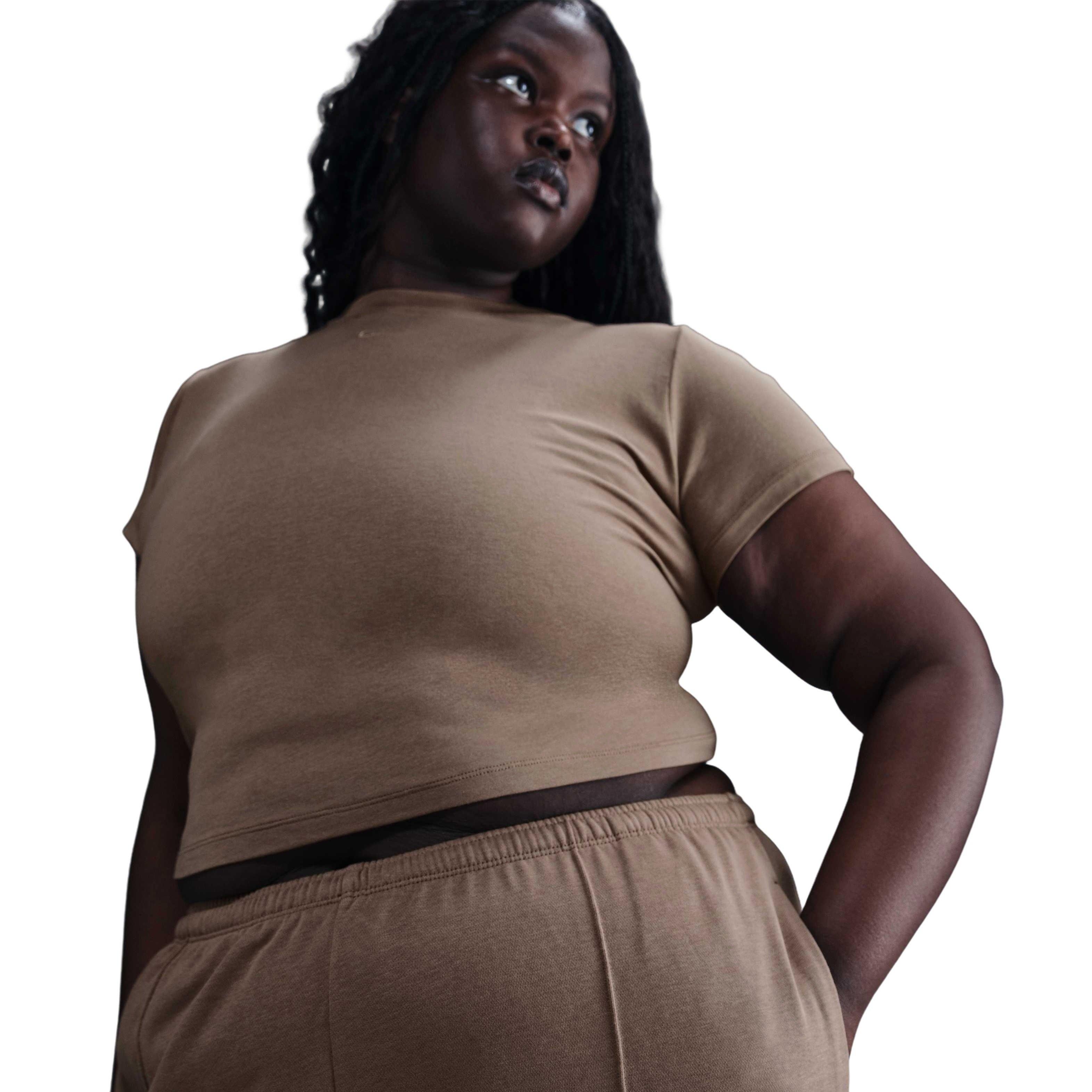 Nike Women's Sportwear Chill French Terry Cloth Mid Rise Open Hem Sweatpant-Dk Brown - DK BROWN Thumbnail View 5