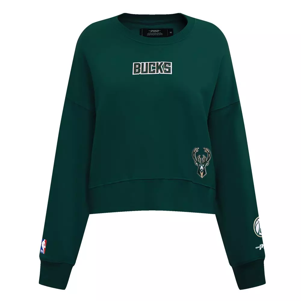 Pro Standard Women's NBA Milwaukee Bucks Wingspan Fleece Crewneck Sweatshirt - DK GREEN