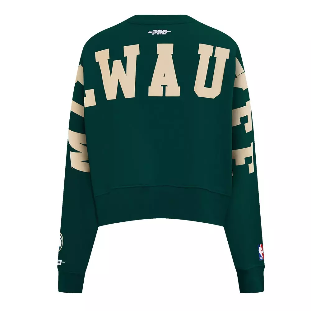 Pro Standard Women's NBA Milwaukee Bucks Wingspan Fleece Crewneck Sweatshirt - DK GREEN