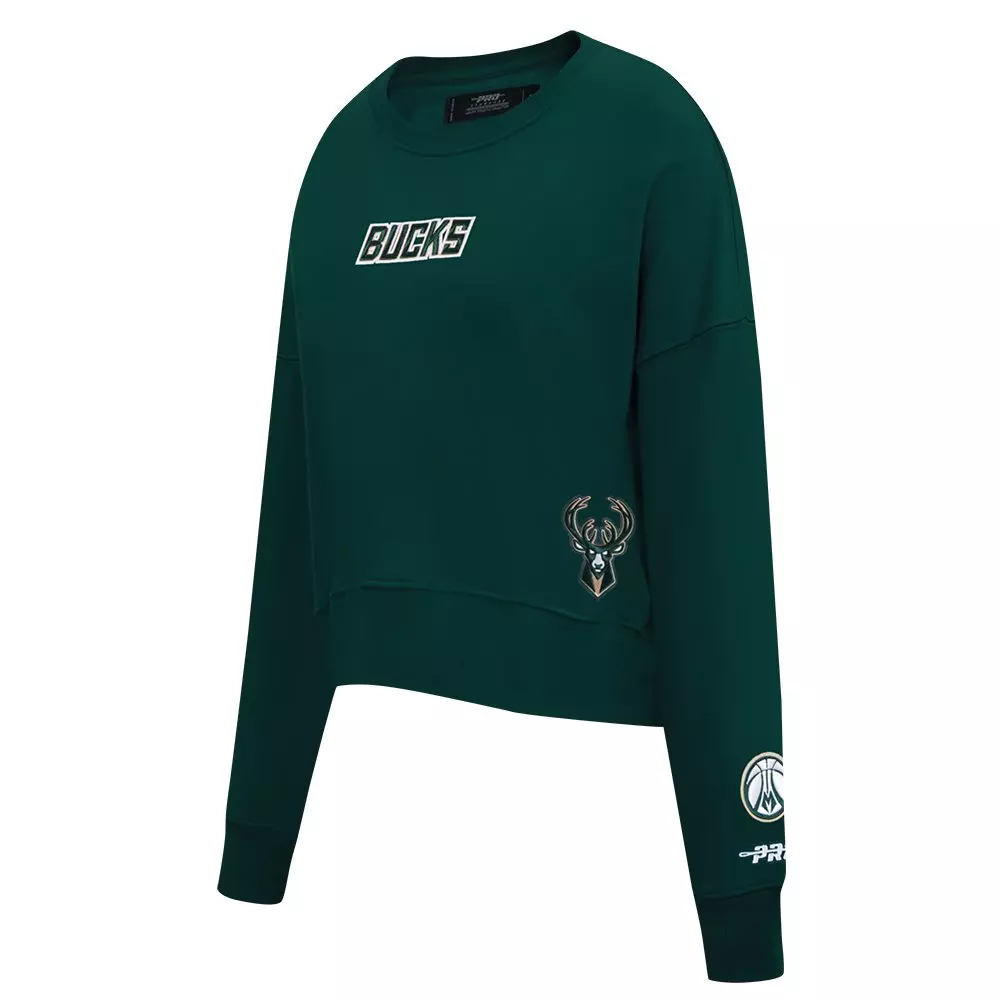Pro Standard Women's NBA Milwaukee Bucks Wingspan Fleece Crewneck Sweatshirt - DK GREEN