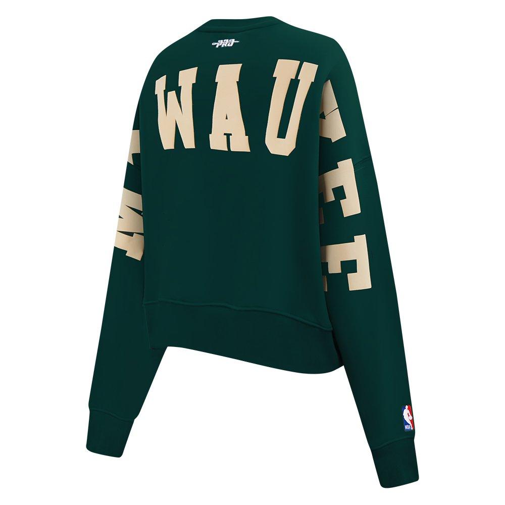 Pro Standard Women's NBA Milwaukee Bucks Wingspan Fleece Crewneck Sweatshirt - DK GREEN Thumbnail View 4