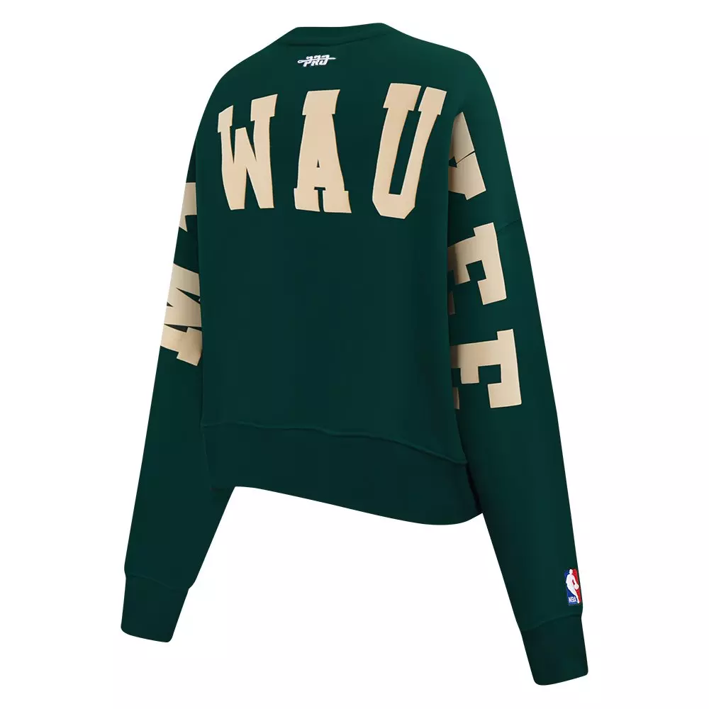 Pro Standard Women's NBA Milwaukee Bucks Wingspan Fleece Crewneck Sweatshirt - DK GREEN