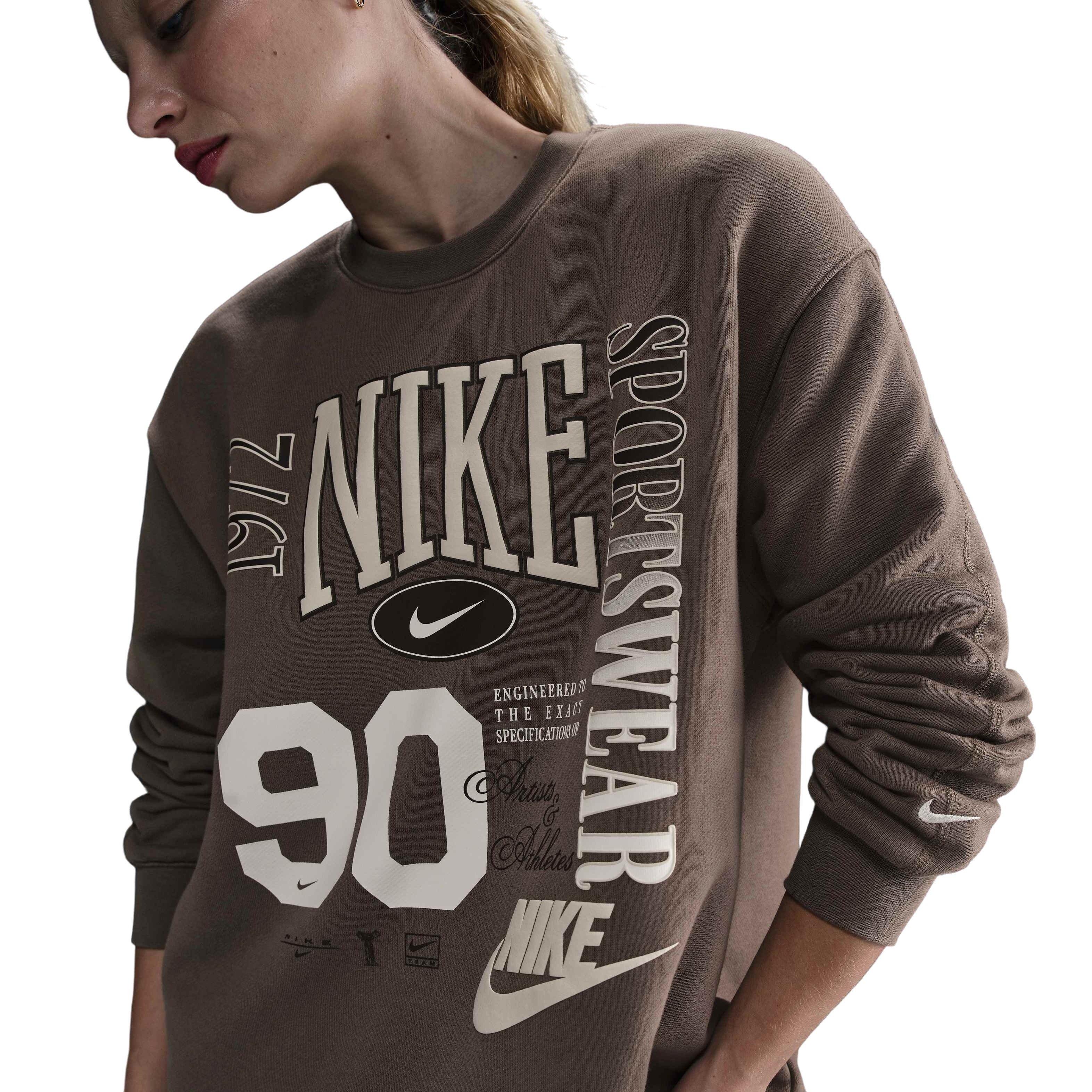 Nike Women's Sportswear Oversized French Terry Crewneck Sweatshirt - Brown - BROWN Thumbnail View 1