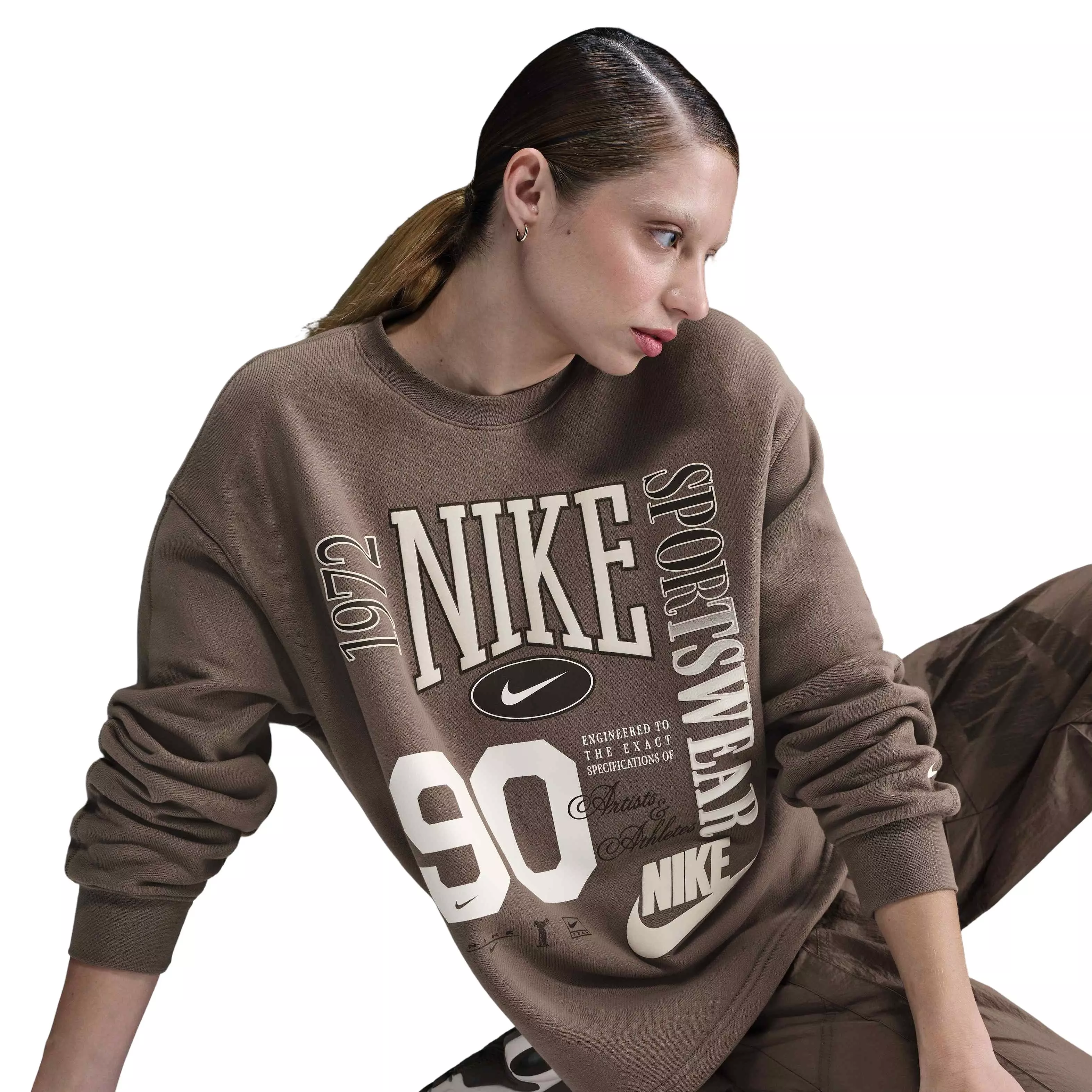 Nike Women's Sportswear Oversized French Terry Crewneck Sweatshirt - Brown - BROWN