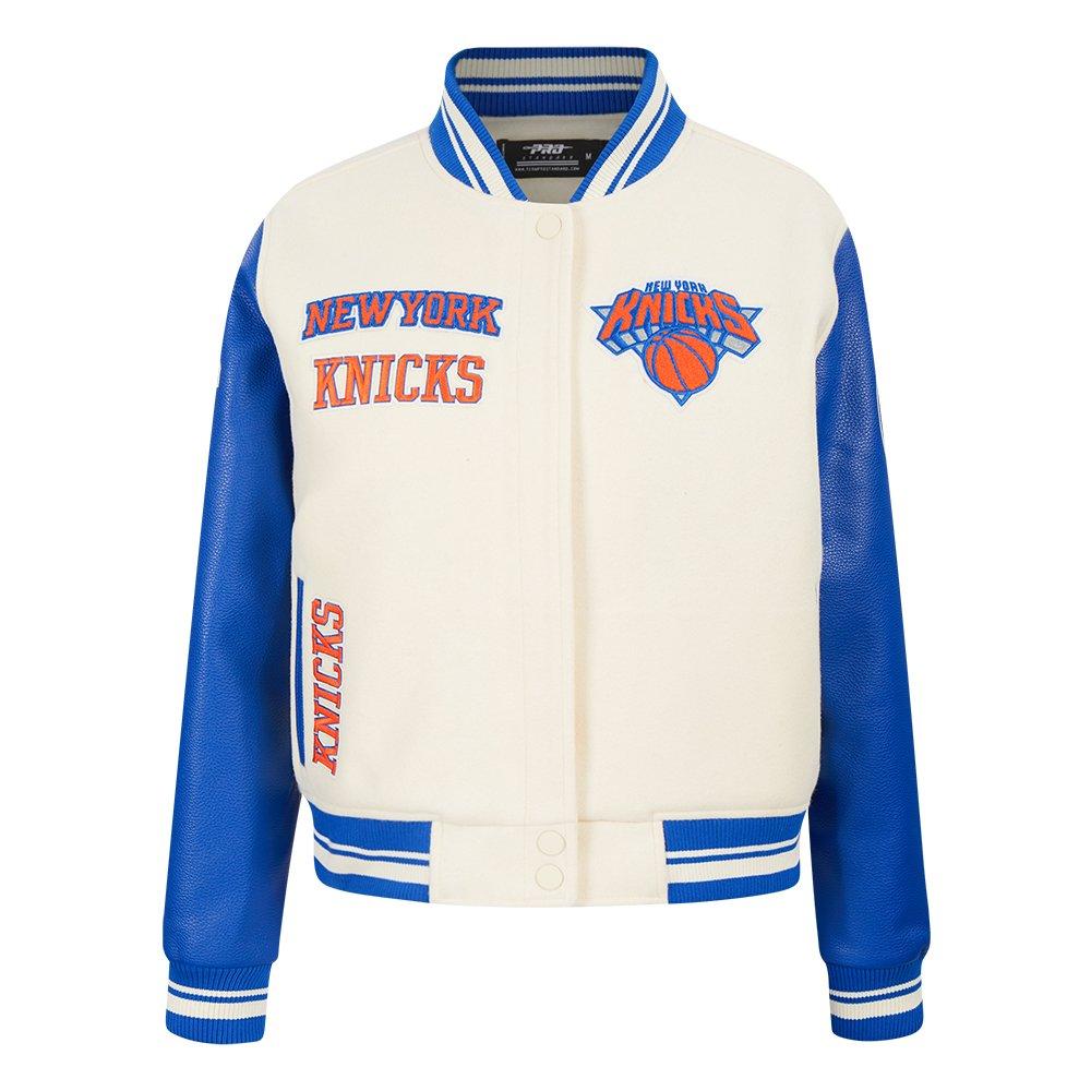 Pro Standard Women's NBA New York Knicks Retro Classic Rib Wool Varsity Jacket - WHITE/BLUE Thumbnail View 1