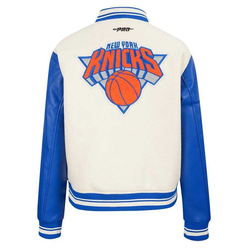 Pro Standard Women's NBA New York Knicks Retro Classic Rib Wool Varsity Jacket - WHITE/BLUE Thumbnail View 2