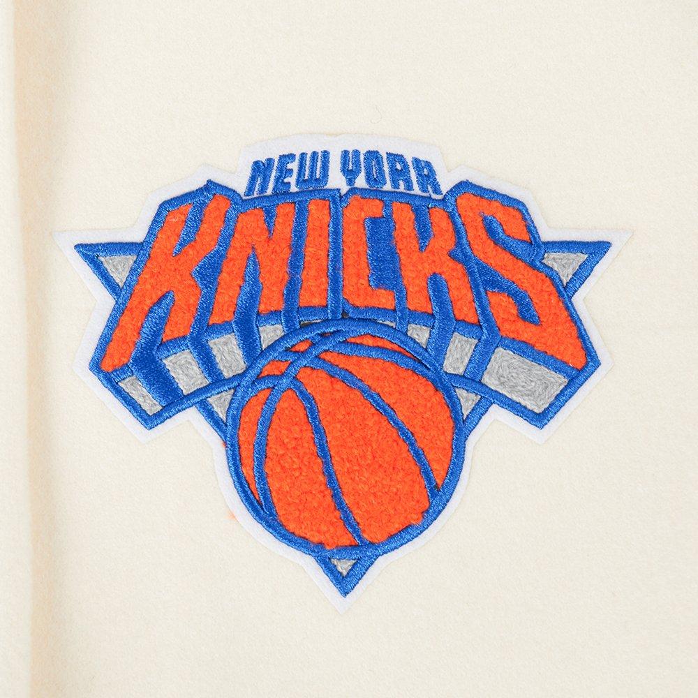 Pro Standard Women's NBA New York Knicks Retro Classic Rib Wool Varsity Jacket - WHITE/BLUE Thumbnail View 5