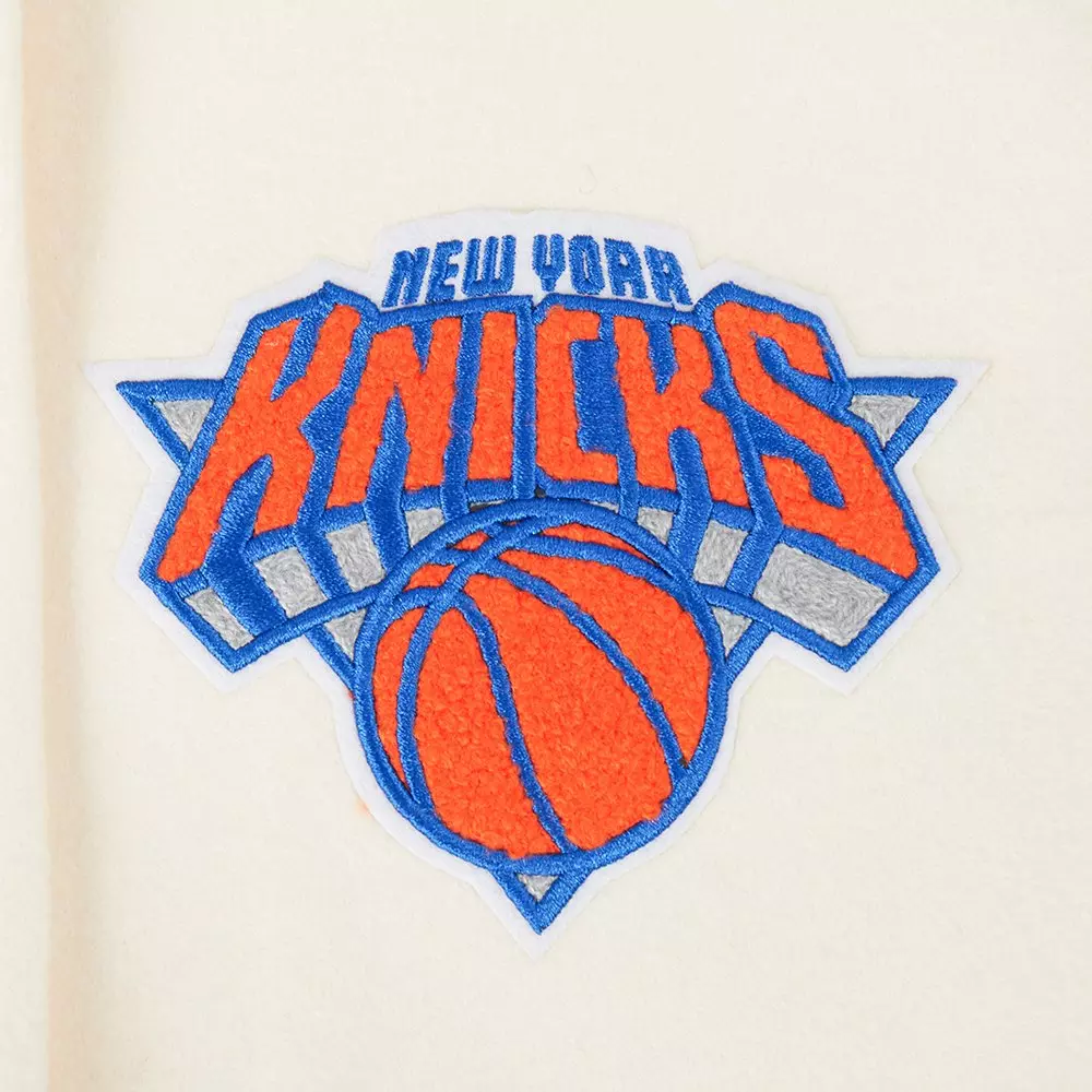 Pro Standard Women's NBA New York Knicks Retro Classic Rib Wool Varsity Jacket - WHITE/BLUE