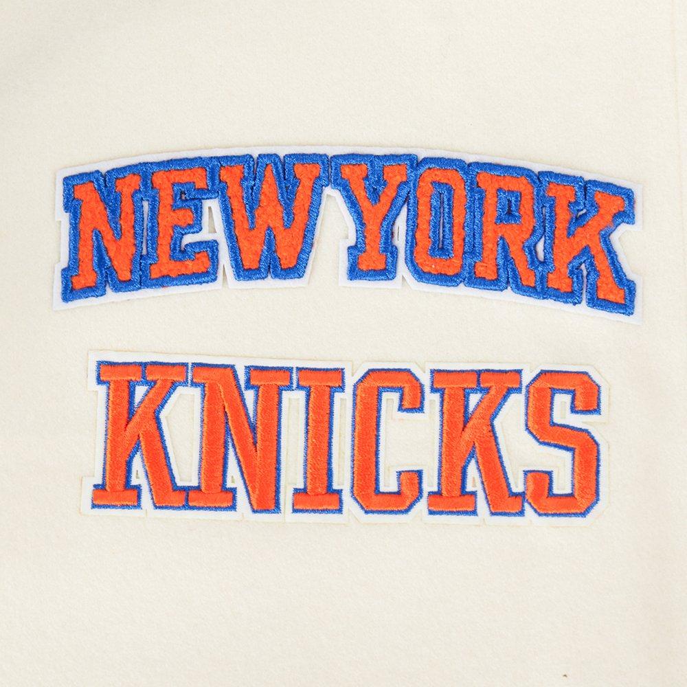 Pro Standard Women's NBA New York Knicks Retro Classic Rib Wool Varsity Jacket - WHITE/BLUE Thumbnail View 6