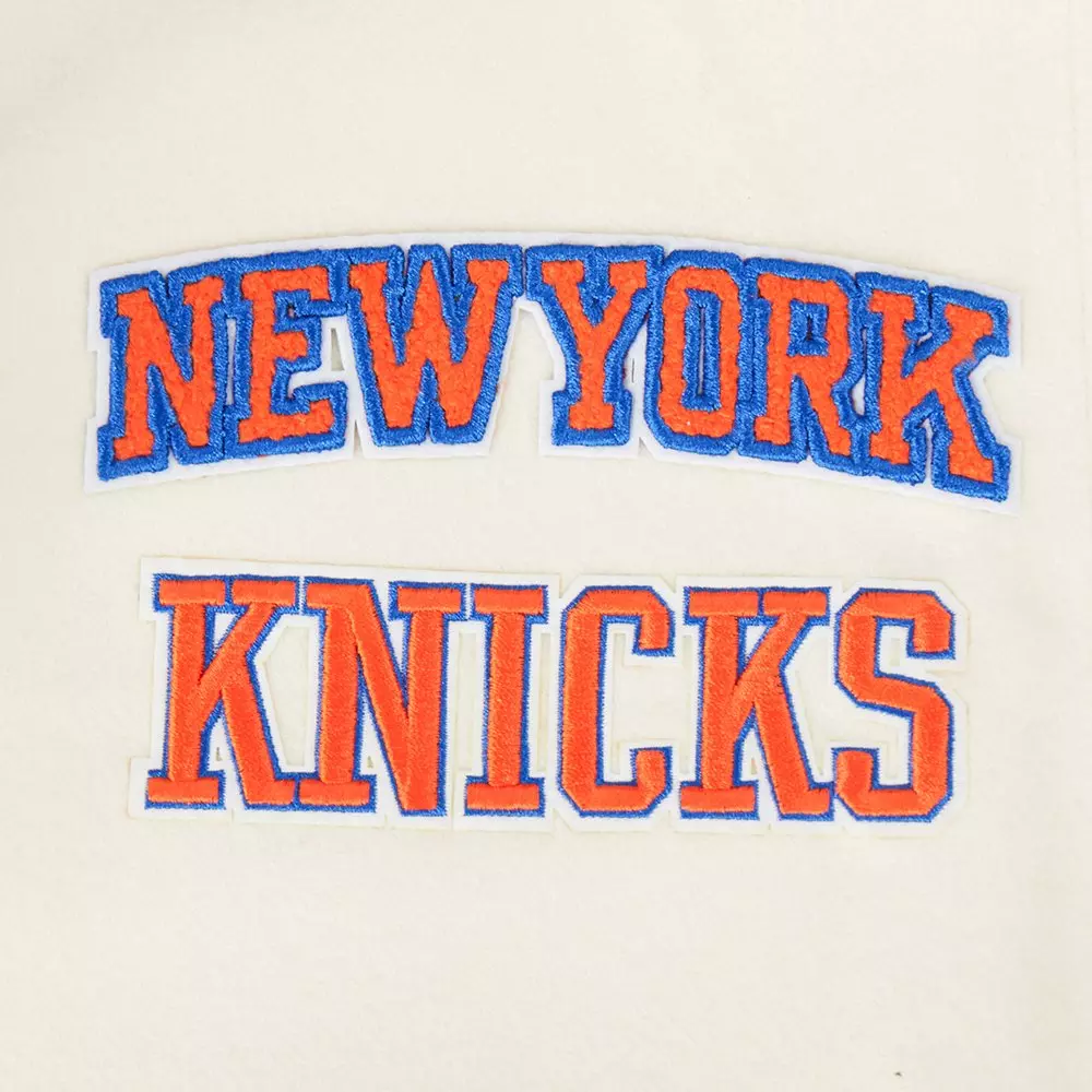 Pro Standard Women's NBA New York Knicks Retro Classic Rib Wool Varsity Jacket - WHITE/BLUE