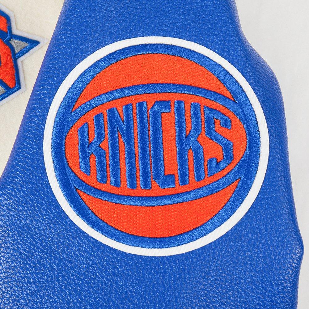 Pro Standard Women's NBA New York Knicks Retro Classic Rib Wool Varsity Jacket - WHITE/BLUE Thumbnail View 7