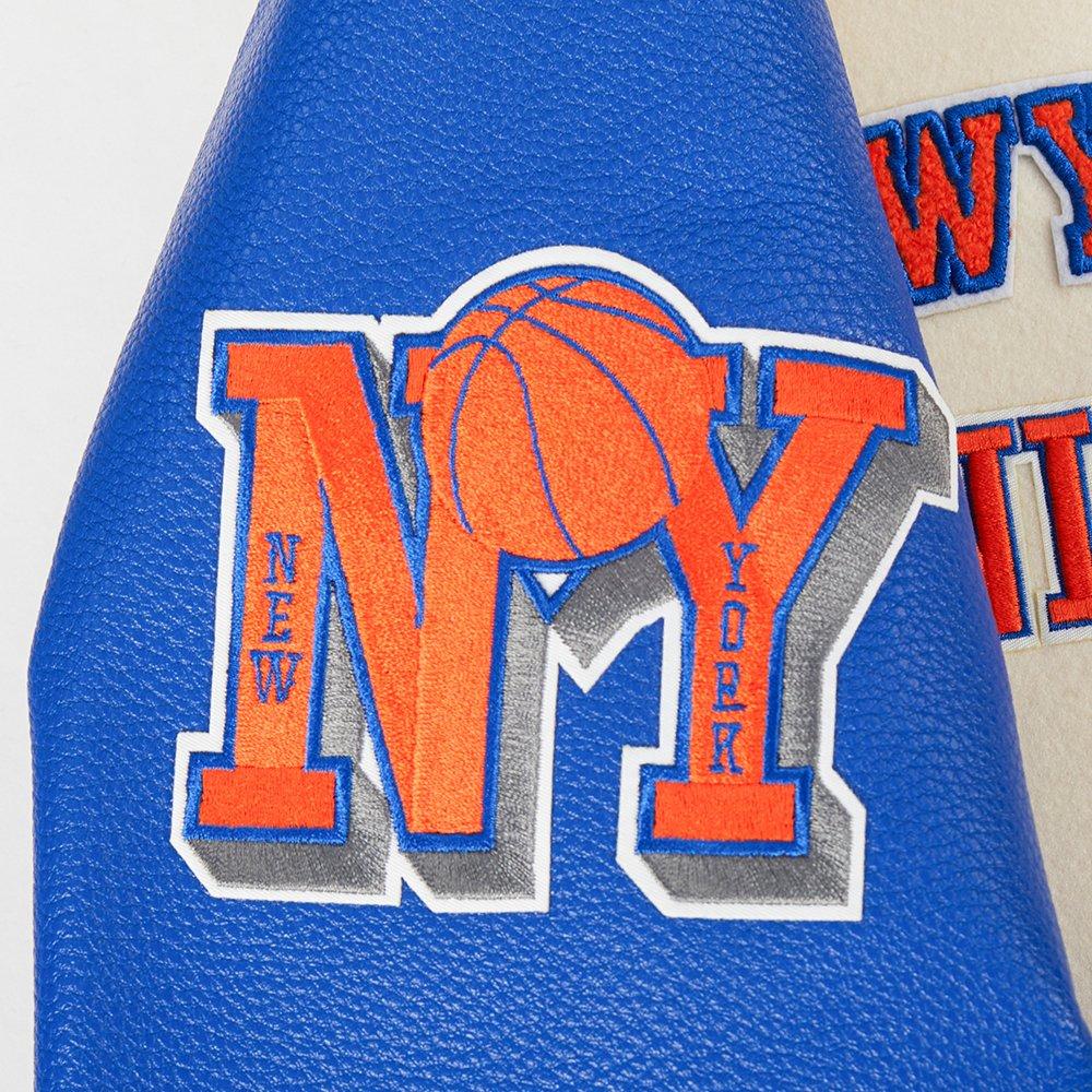 Pro Standard Women's NBA New York Knicks Retro Classic Rib Wool Varsity Jacket - WHITE/BLUE Thumbnail View 8