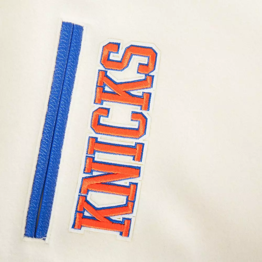 Pro Standard Women's NBA New York Knicks Retro Classic Rib Wool Varsity Jacket - WHITE/BLUE